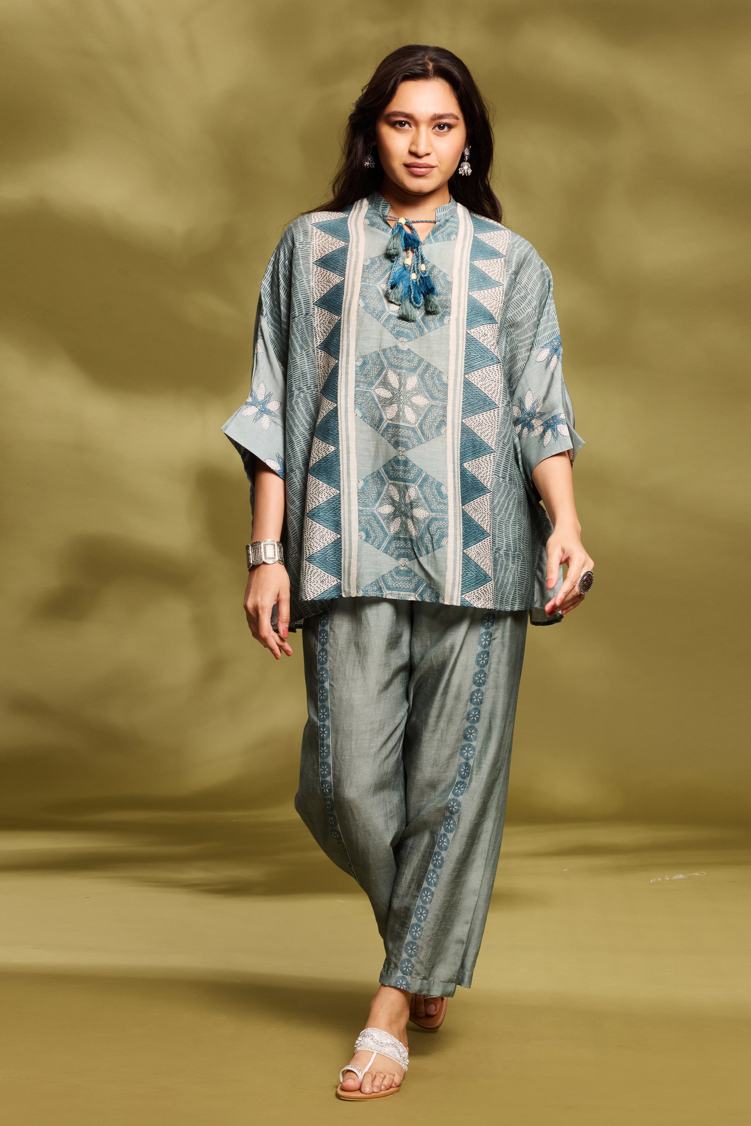 Pastel Green Ethnic Kaftan Set