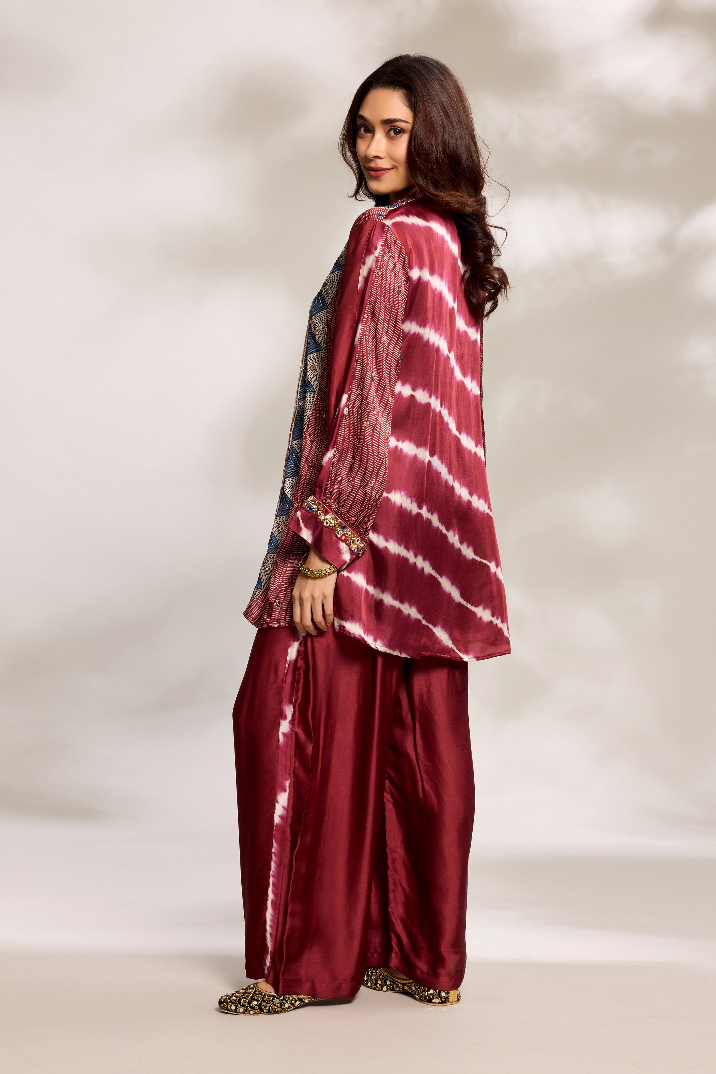 Deep Red Printed Kurta & Palazzo Set