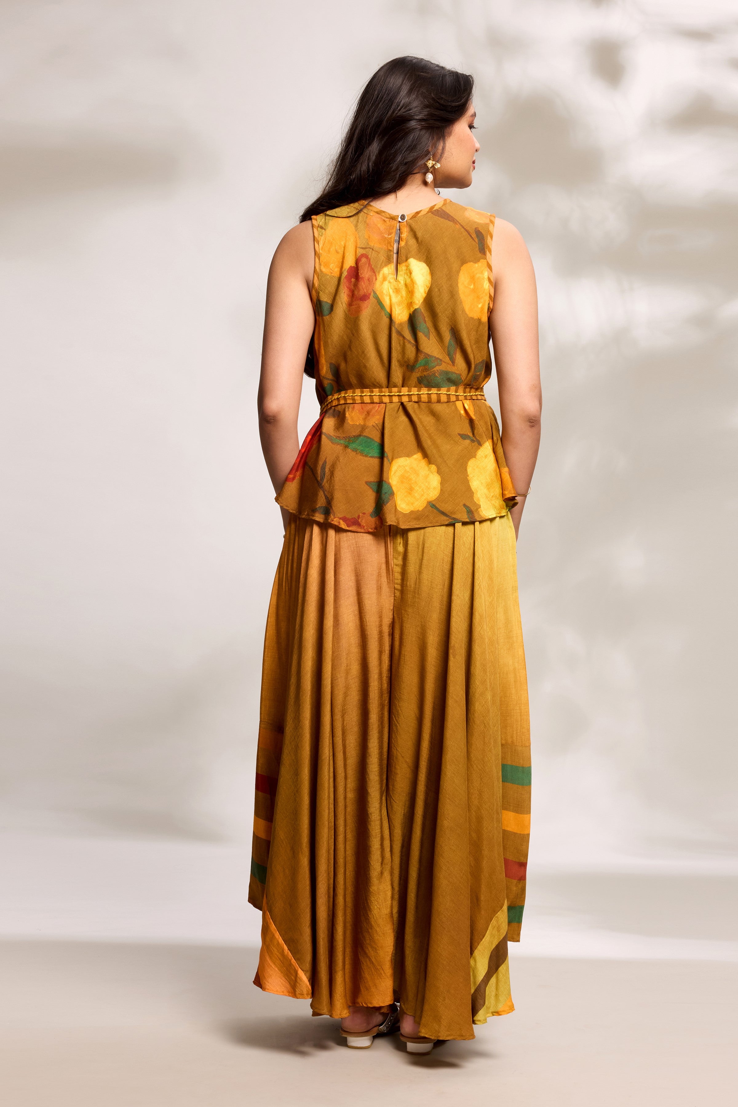 Mustard Bias Top & Flared Trousers Set