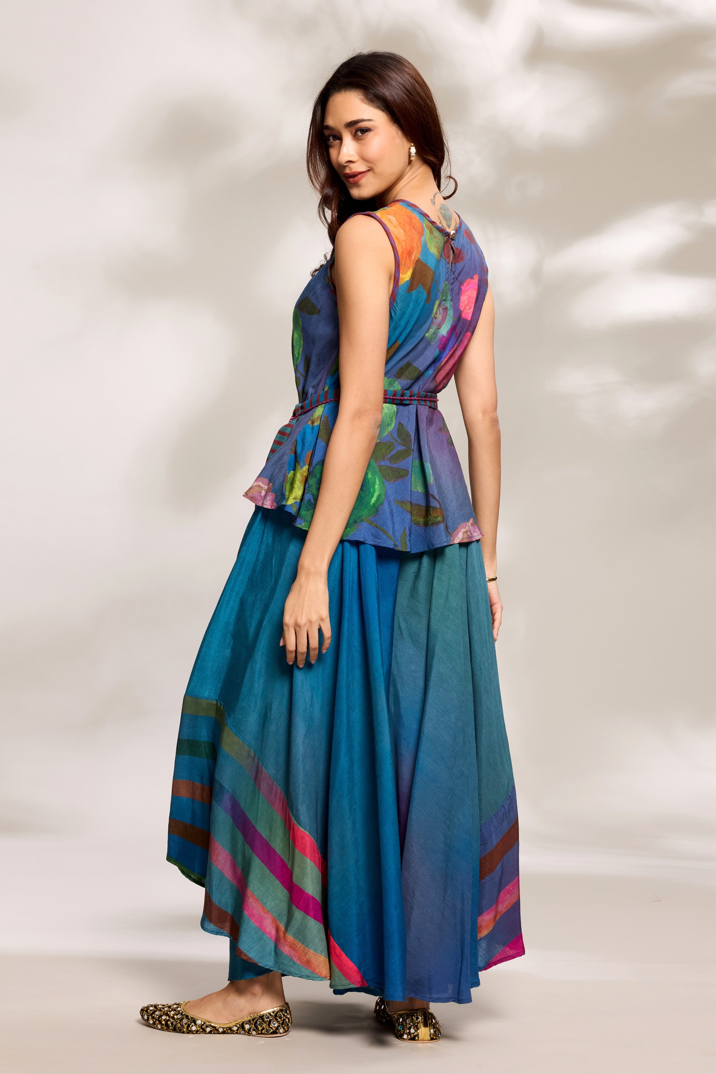 Cobalt Bias Top & Flared Trousers Set