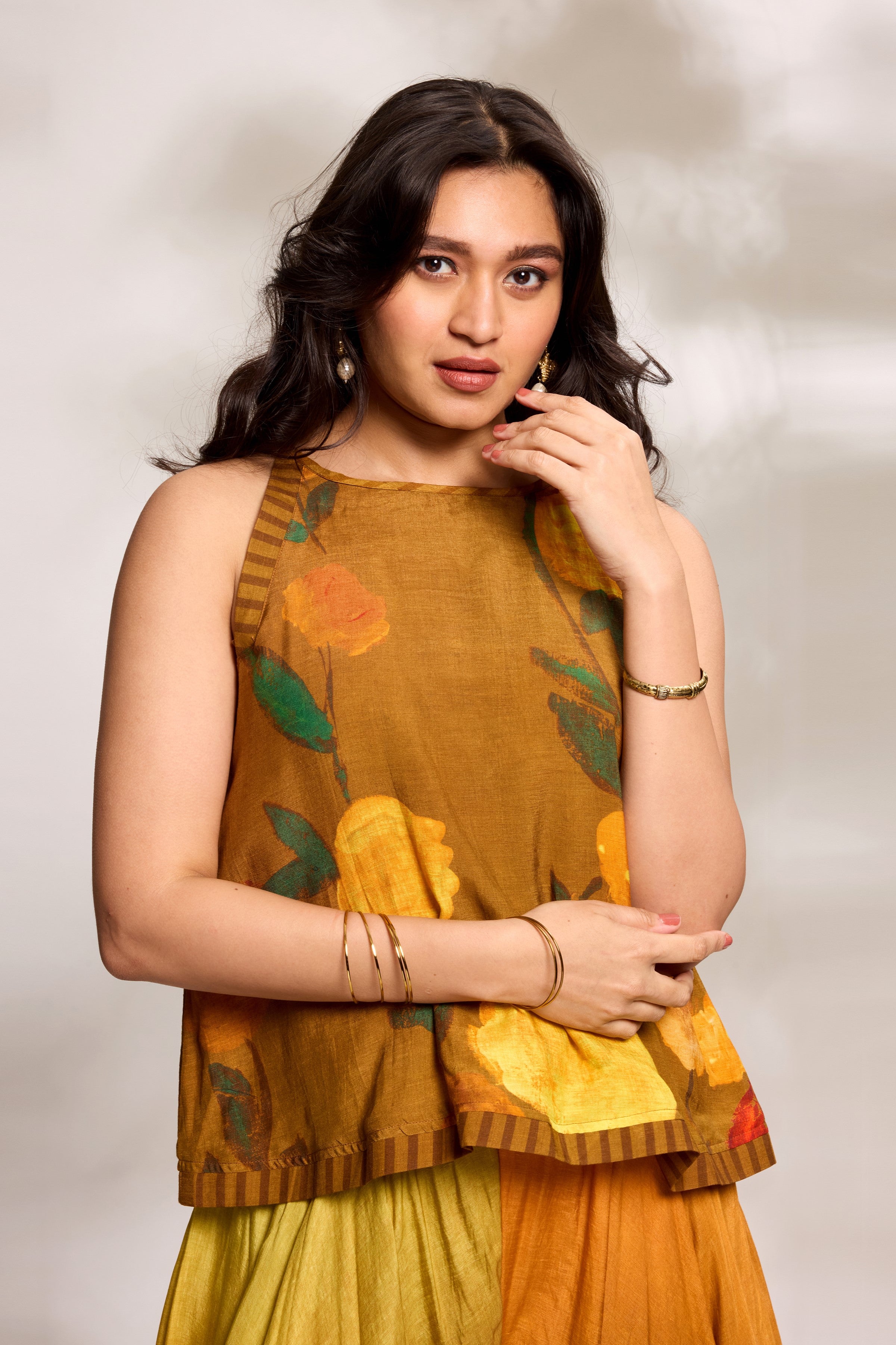 Mustard Flared Top & Trousers Set