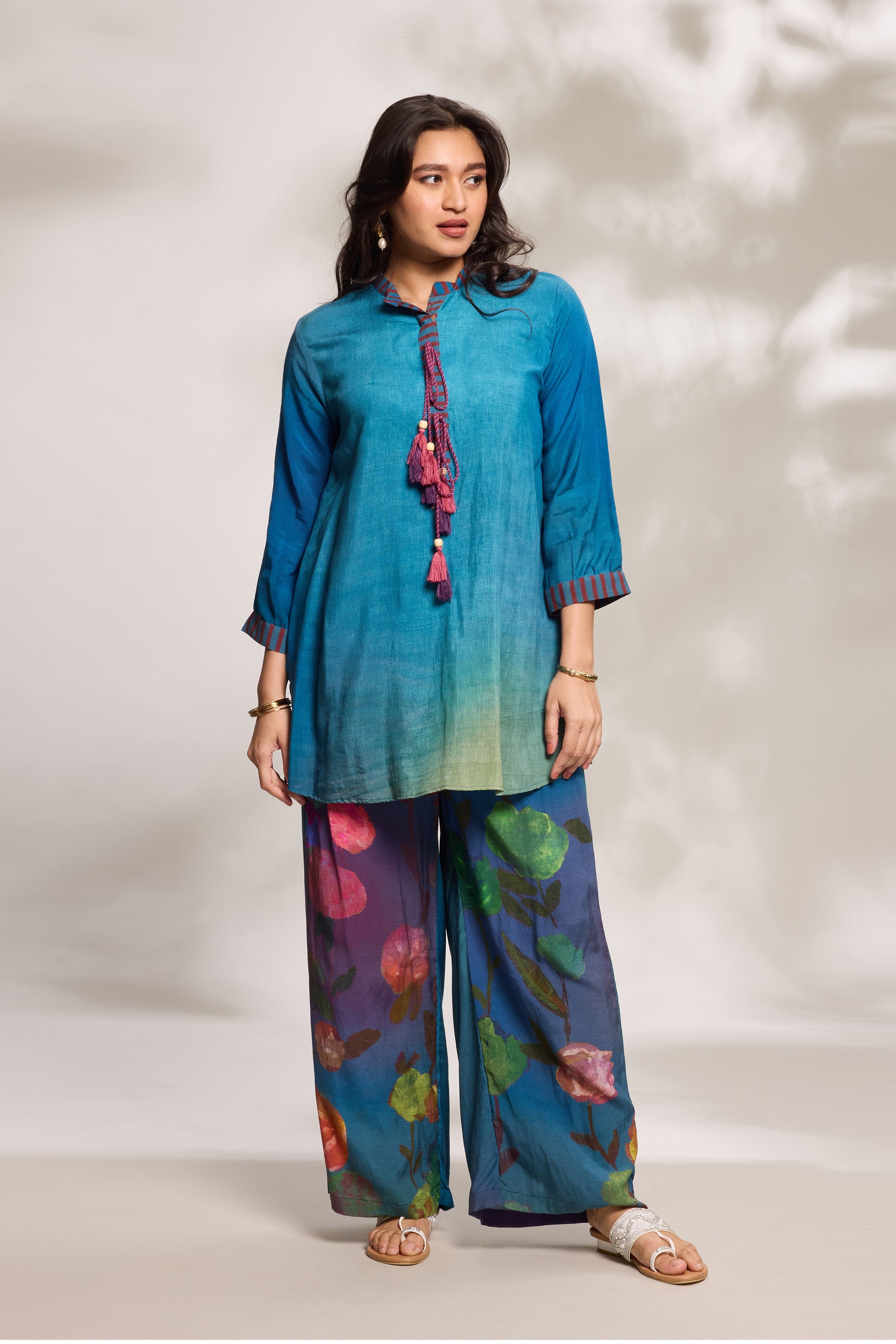 Cobalt Top & Panelled Trousers Set