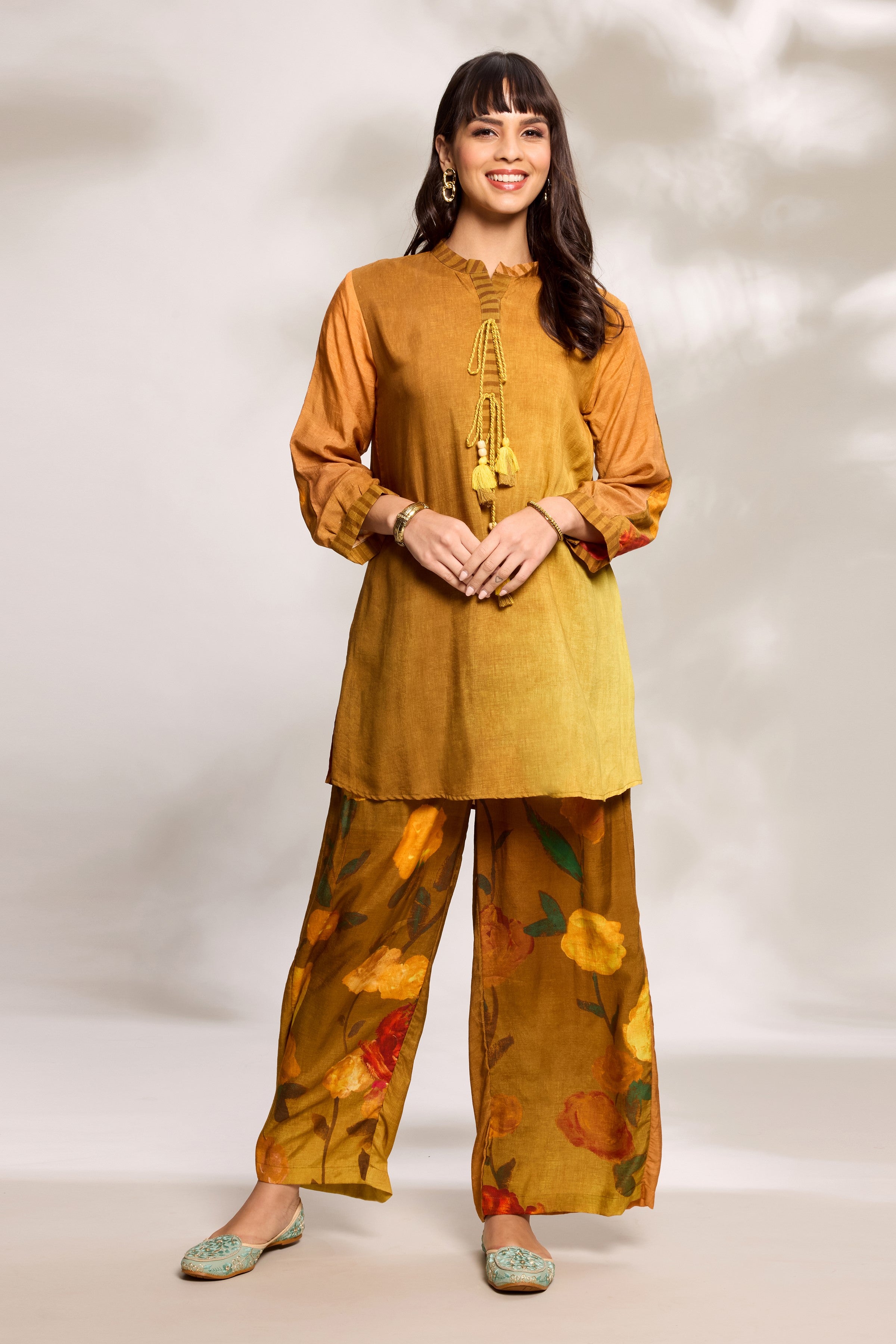 Mustard Top & Panelled Trousers Set