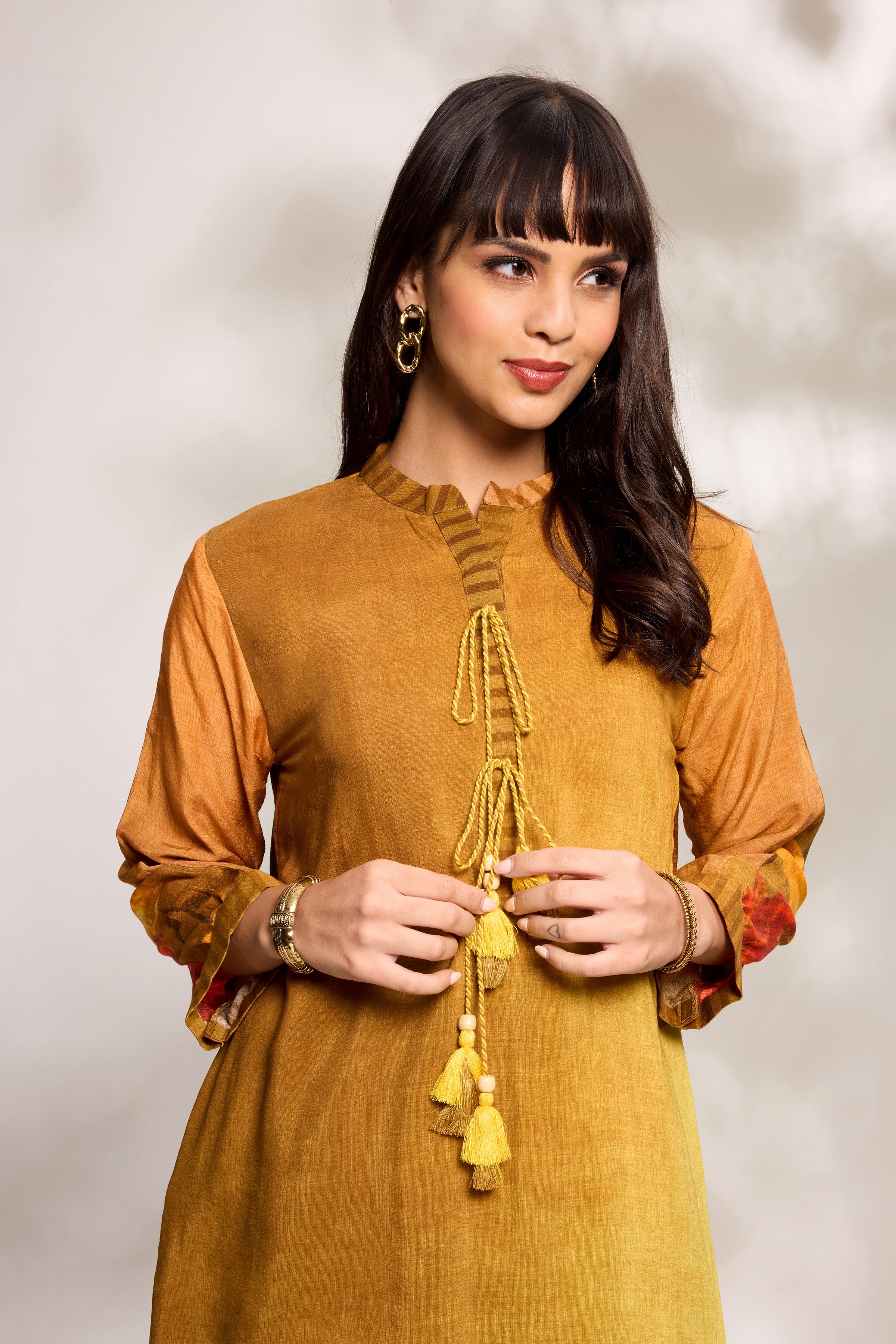 Mustard Top & Panelled Trousers Set