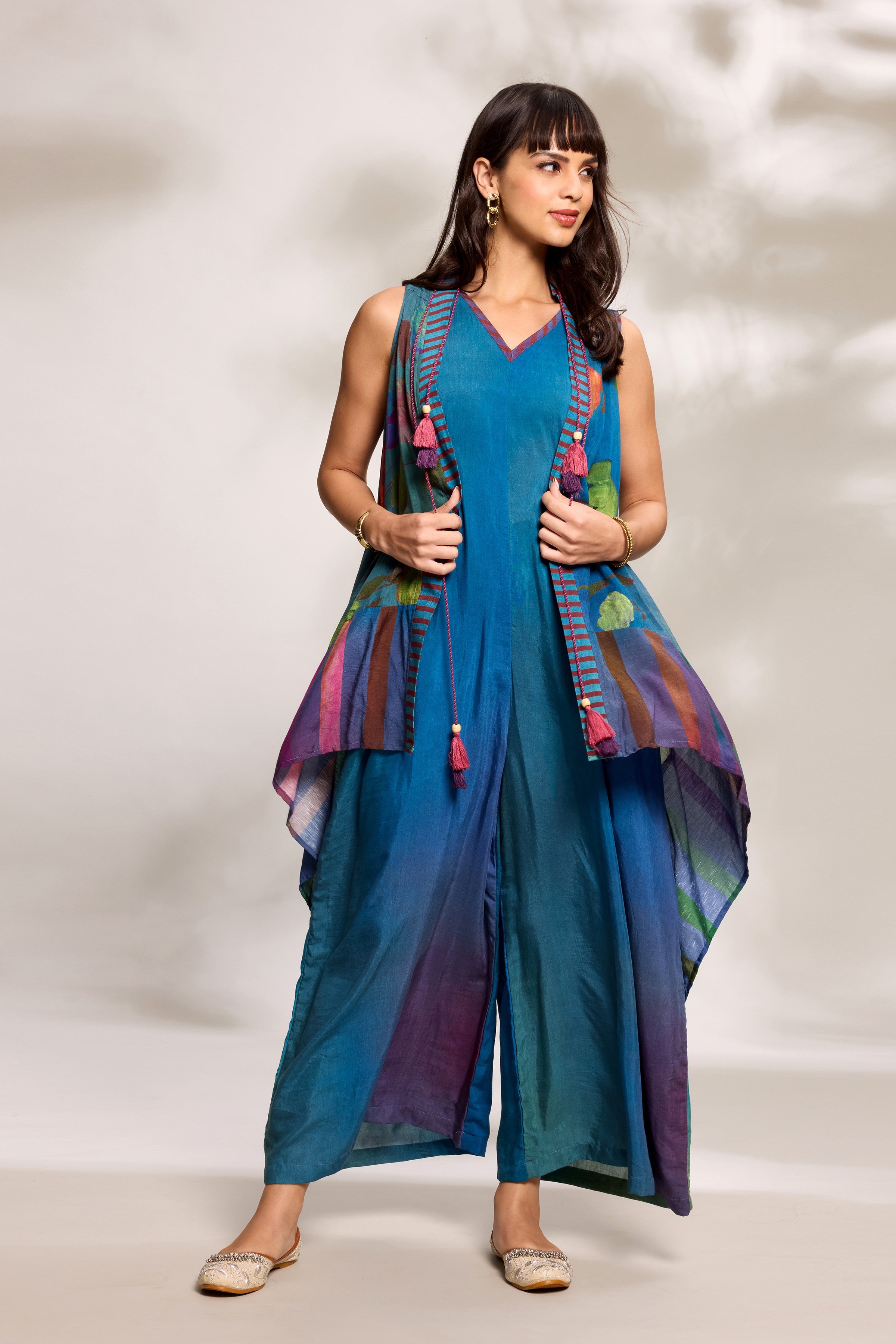 Cobalt Printed Cape Jumpsuit