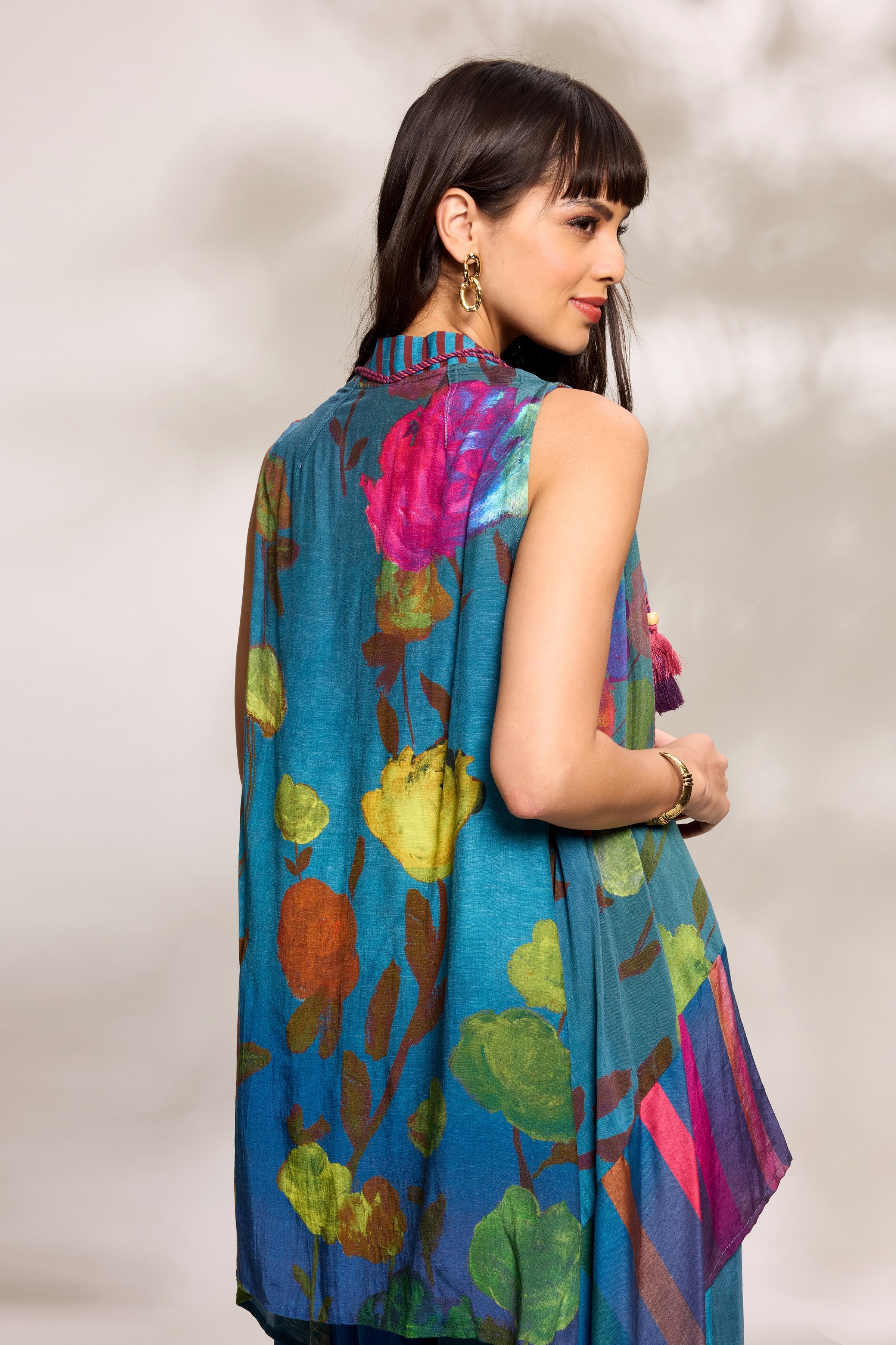 Cobalt Printed Cape Jumpsuit