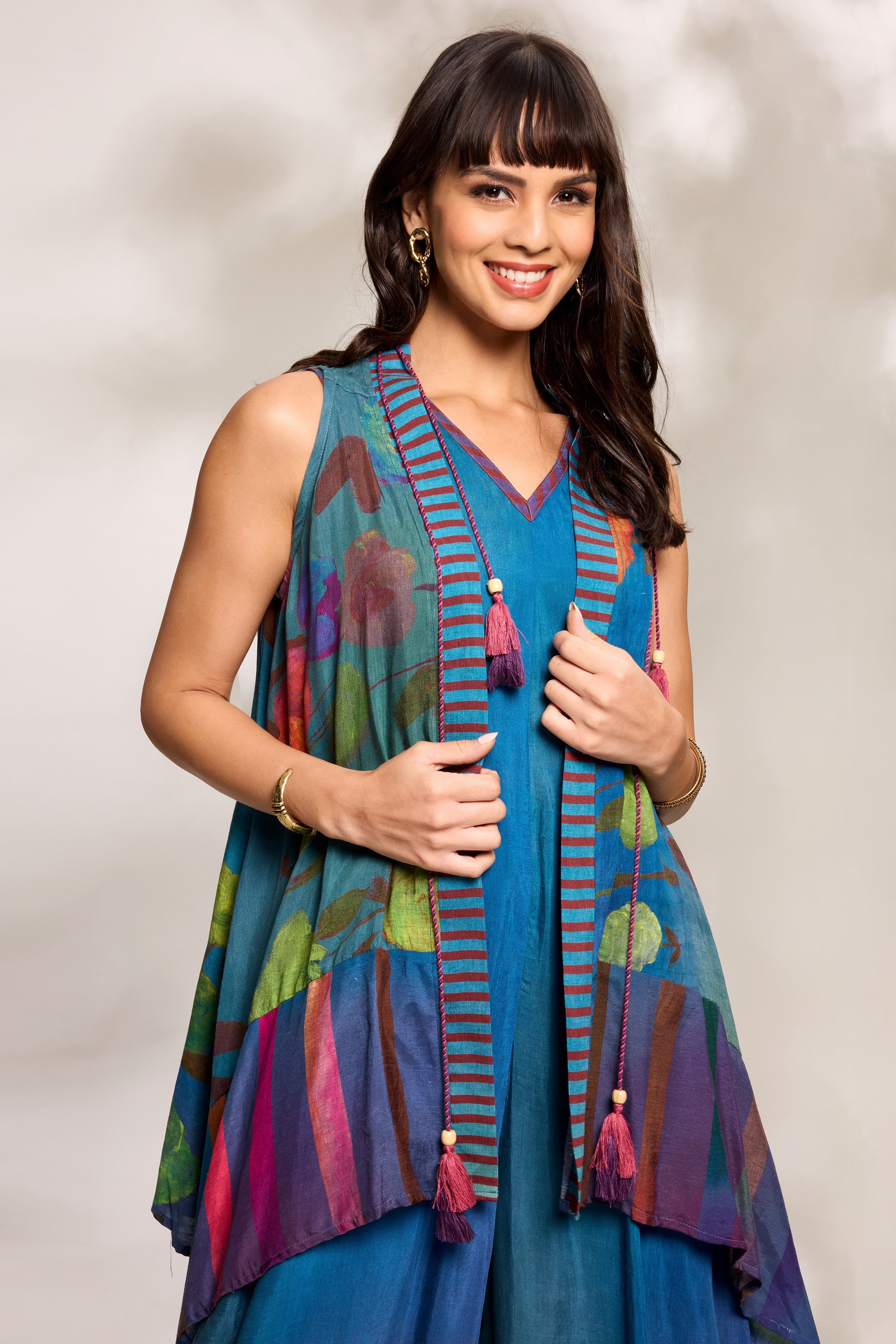Cobalt Printed Cape Jumpsuit