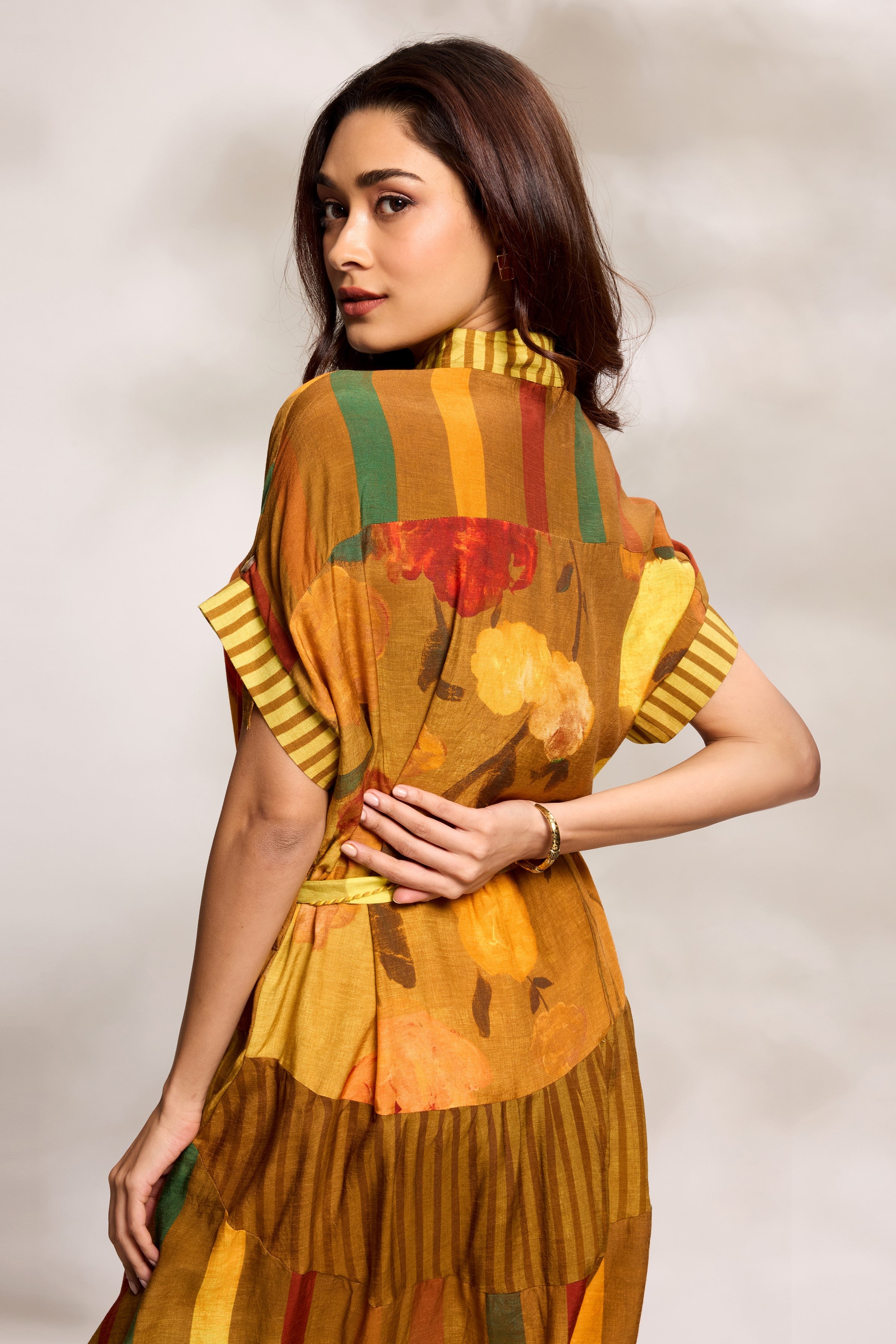 Mustard Printed Tiered Dress