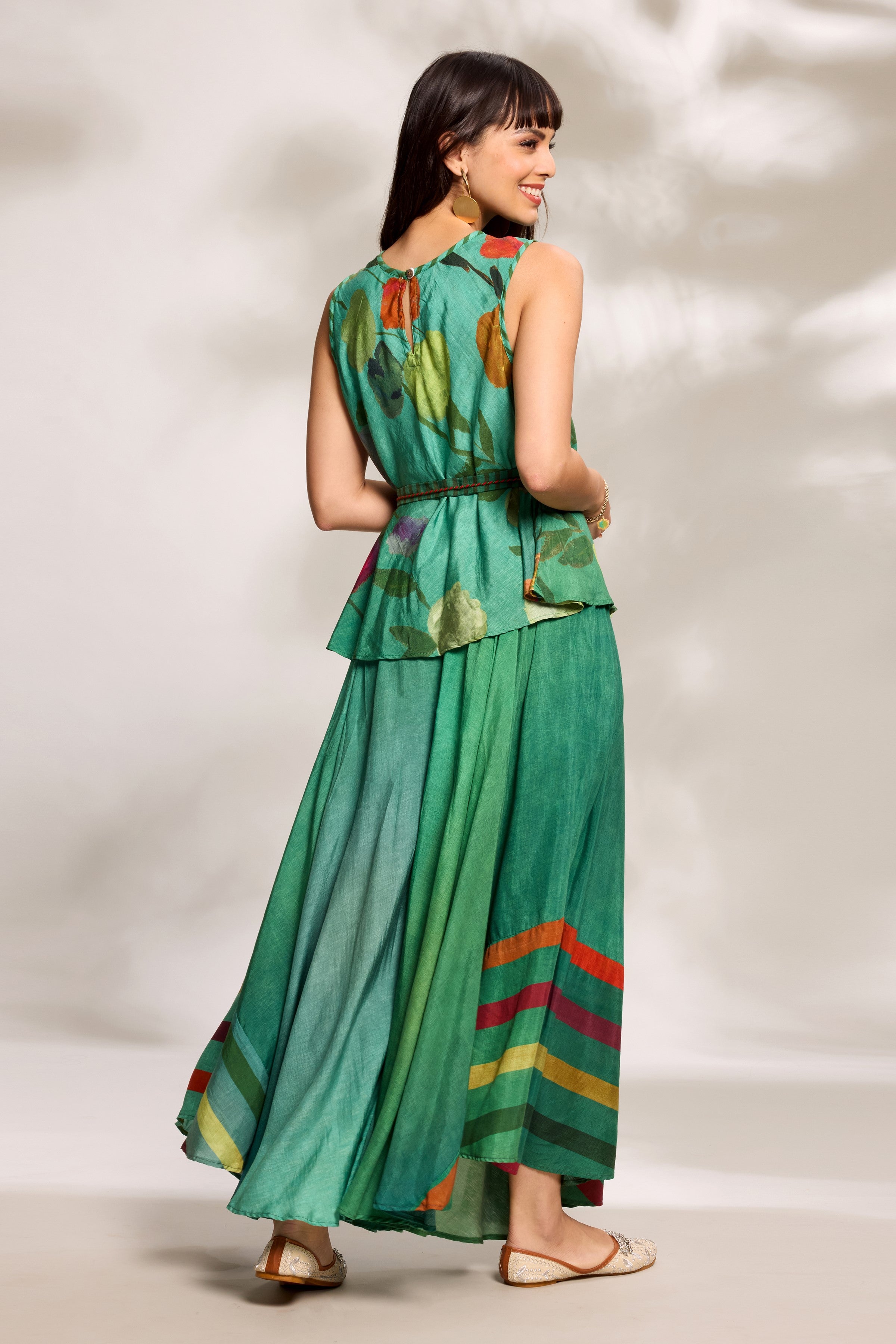 Green Bias Top & Flared Trousers Set