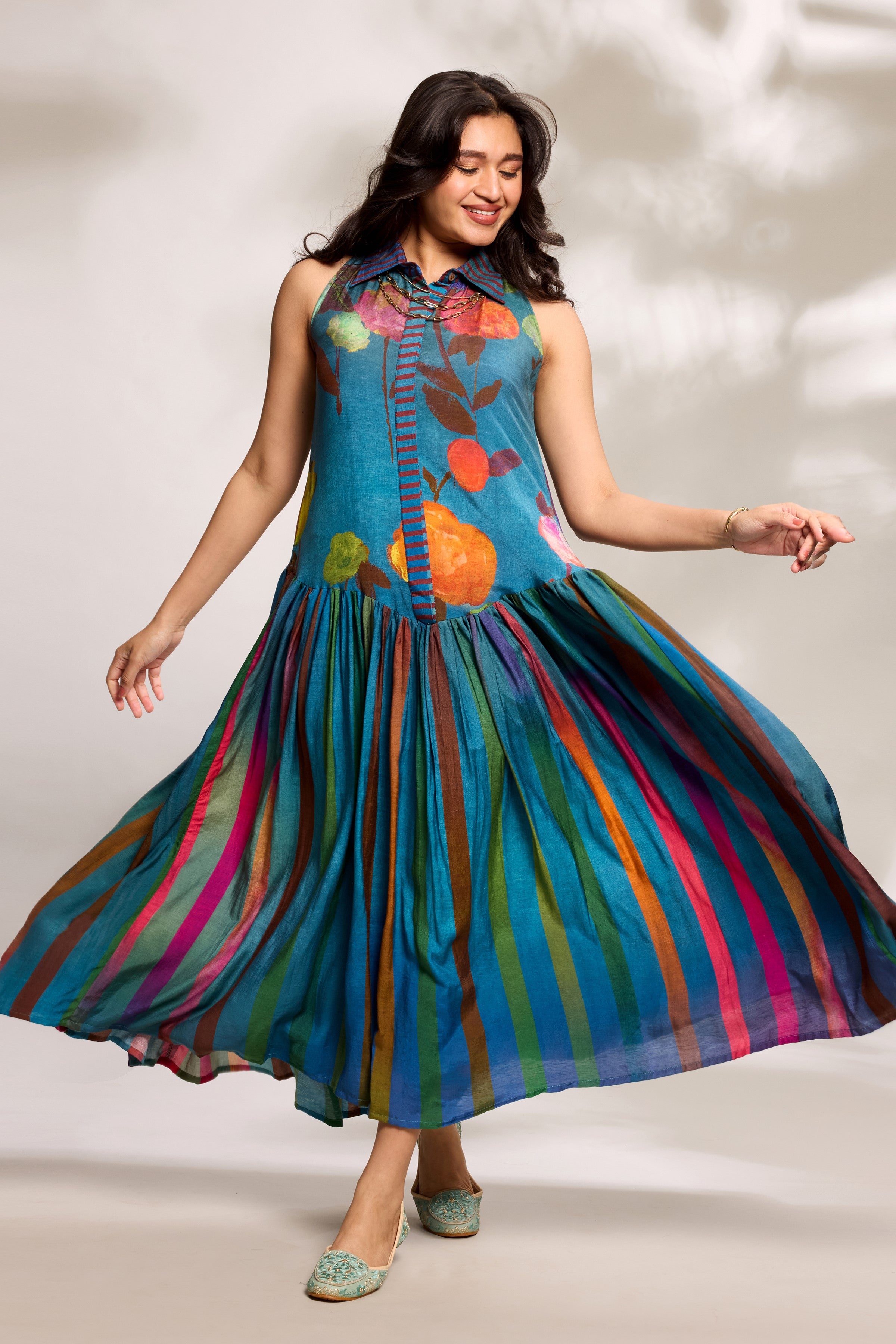 Cobalt Printed Yoke Dress