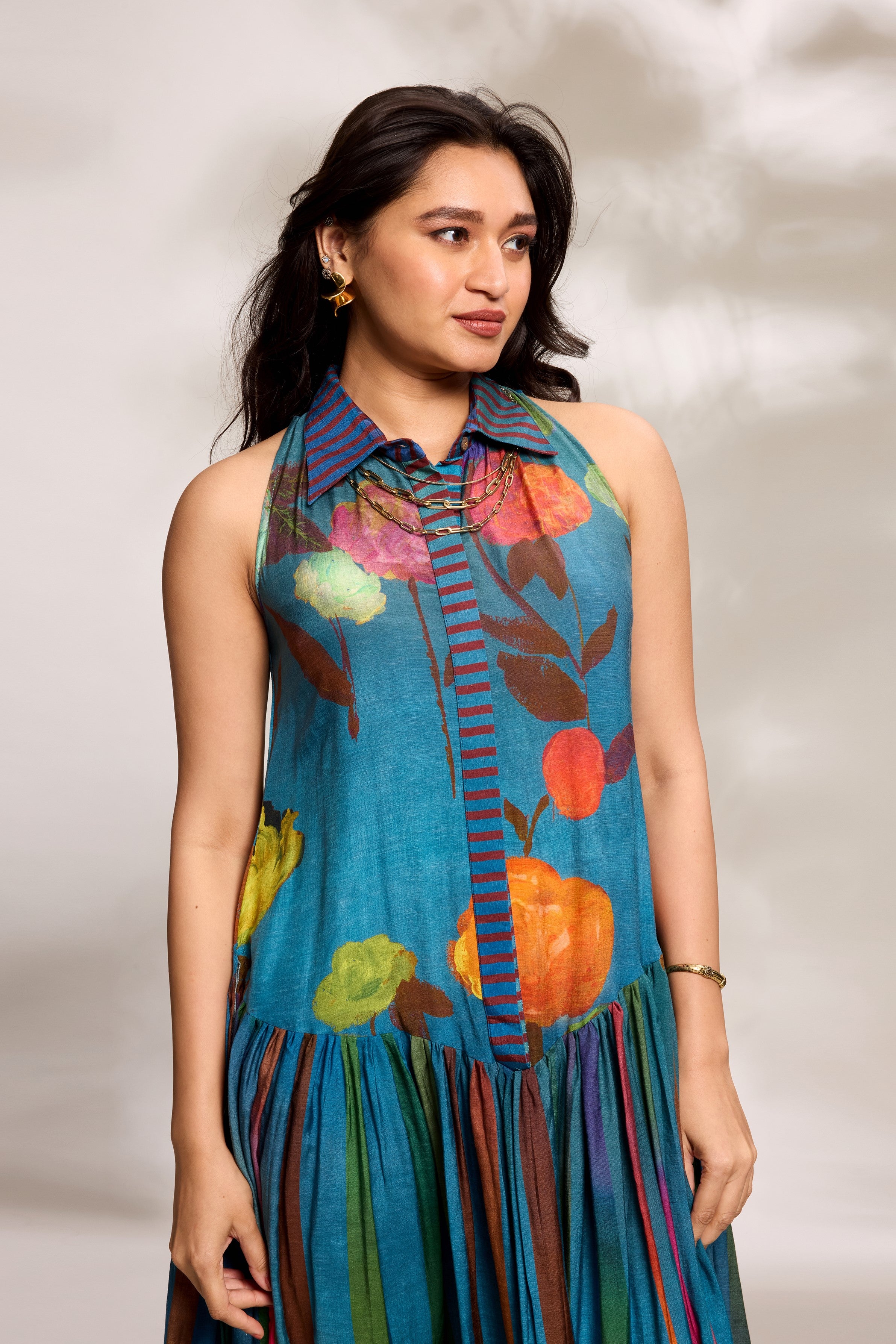 Cobalt Printed Yoke Dress