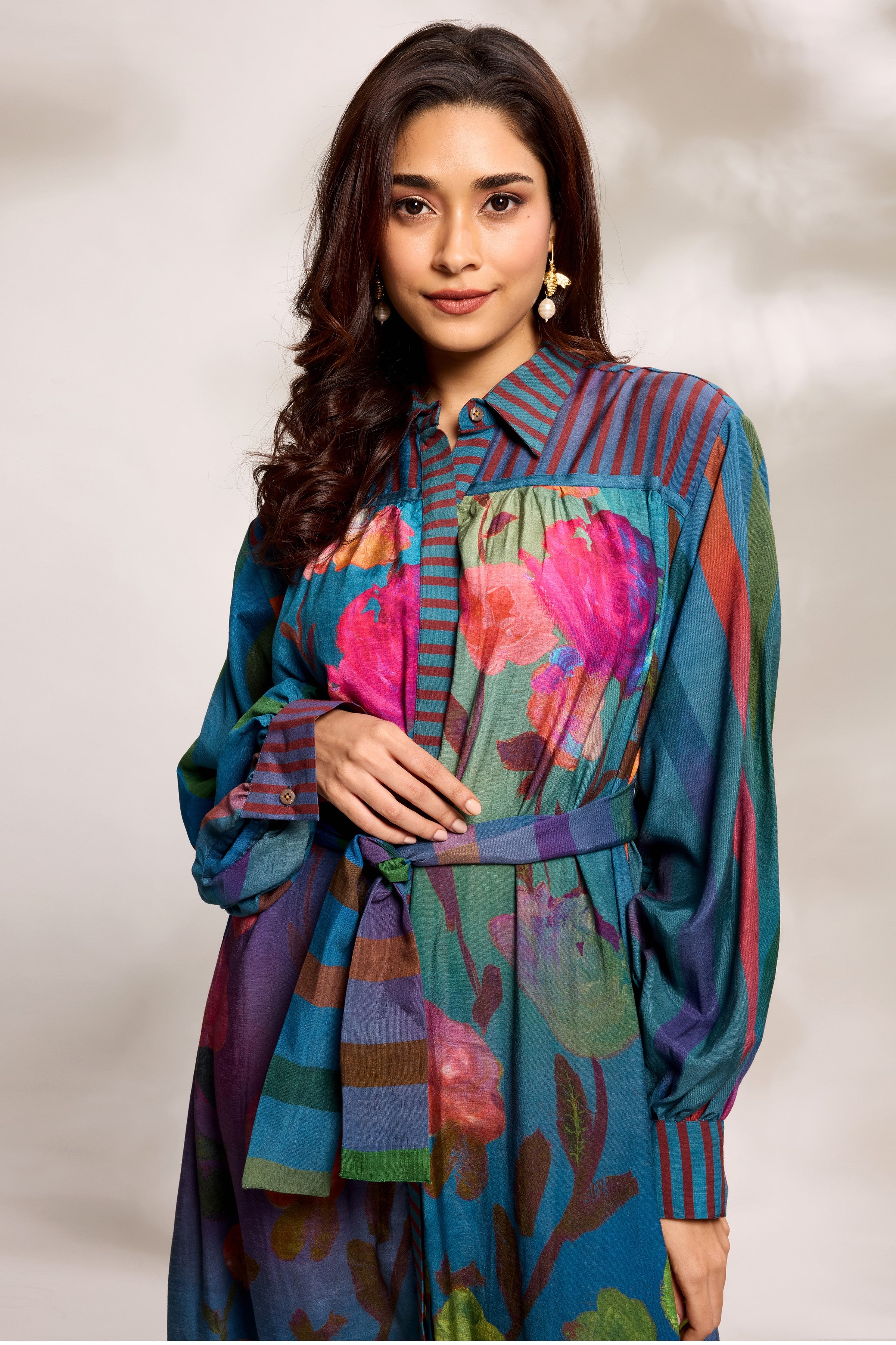 Cobalt Printed Midi Shirt Dress