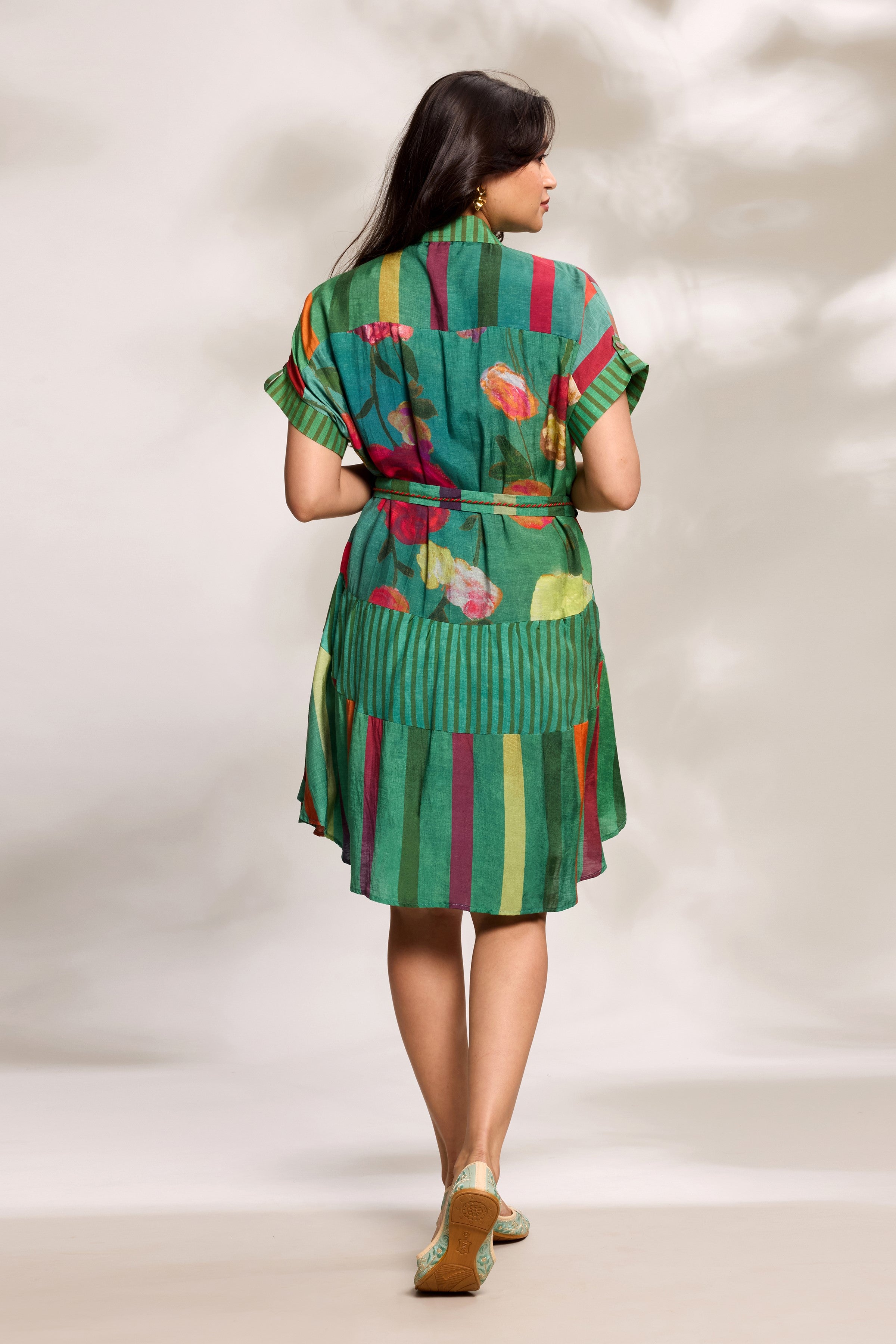 Green Printed Tiered Dress