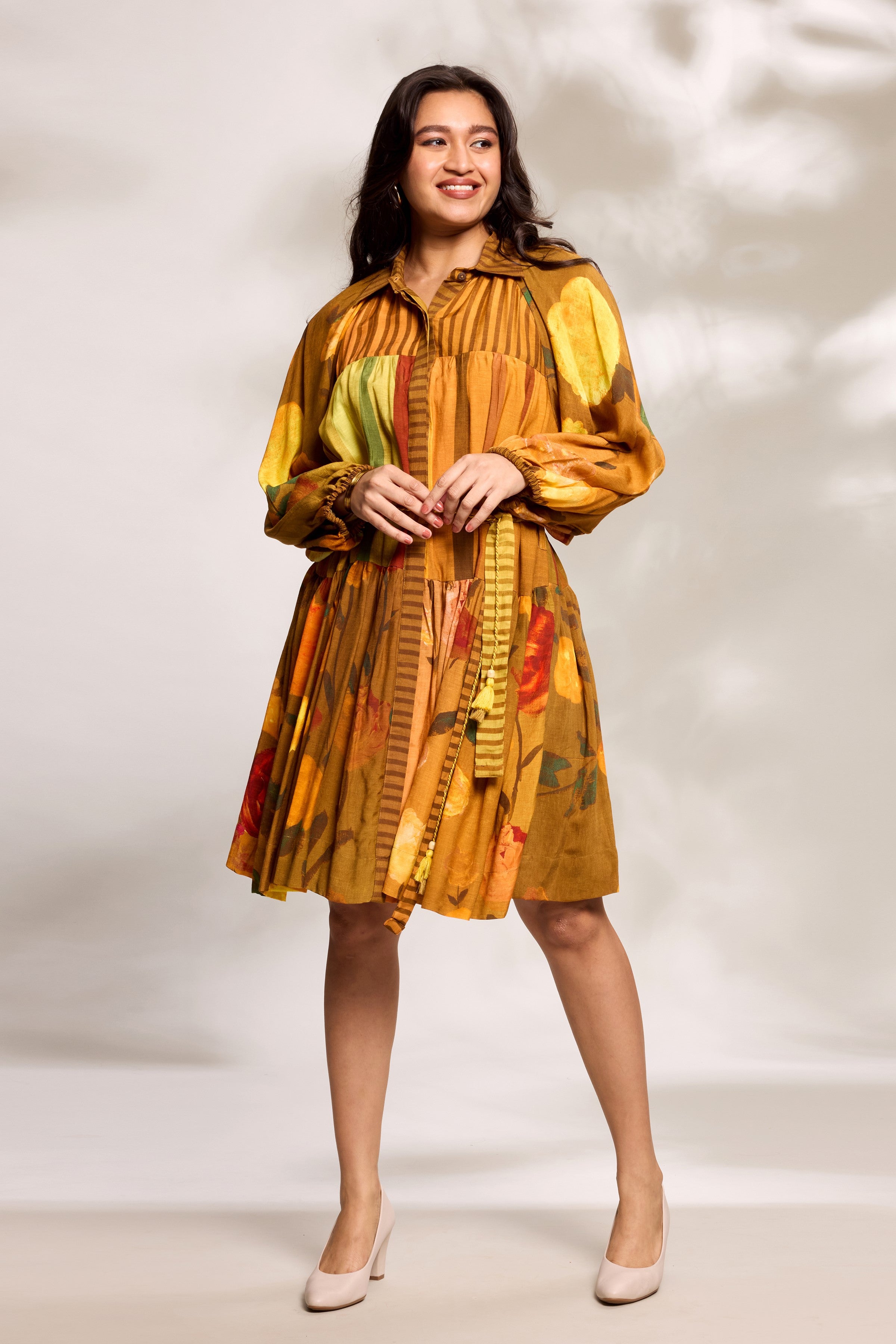 Mustard Digital Printed Tiered Dress