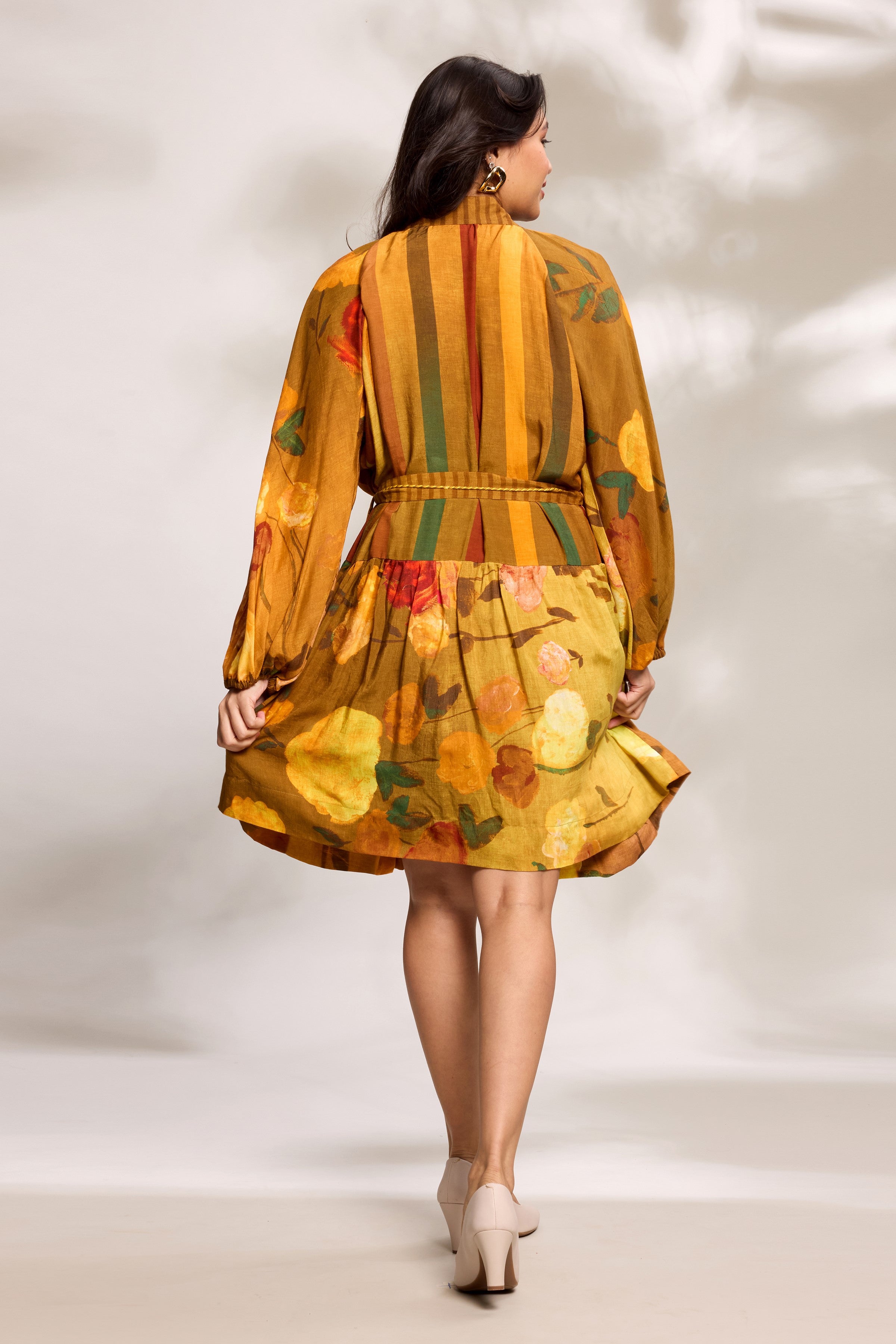 Mustard Digital Printed Tiered Dress