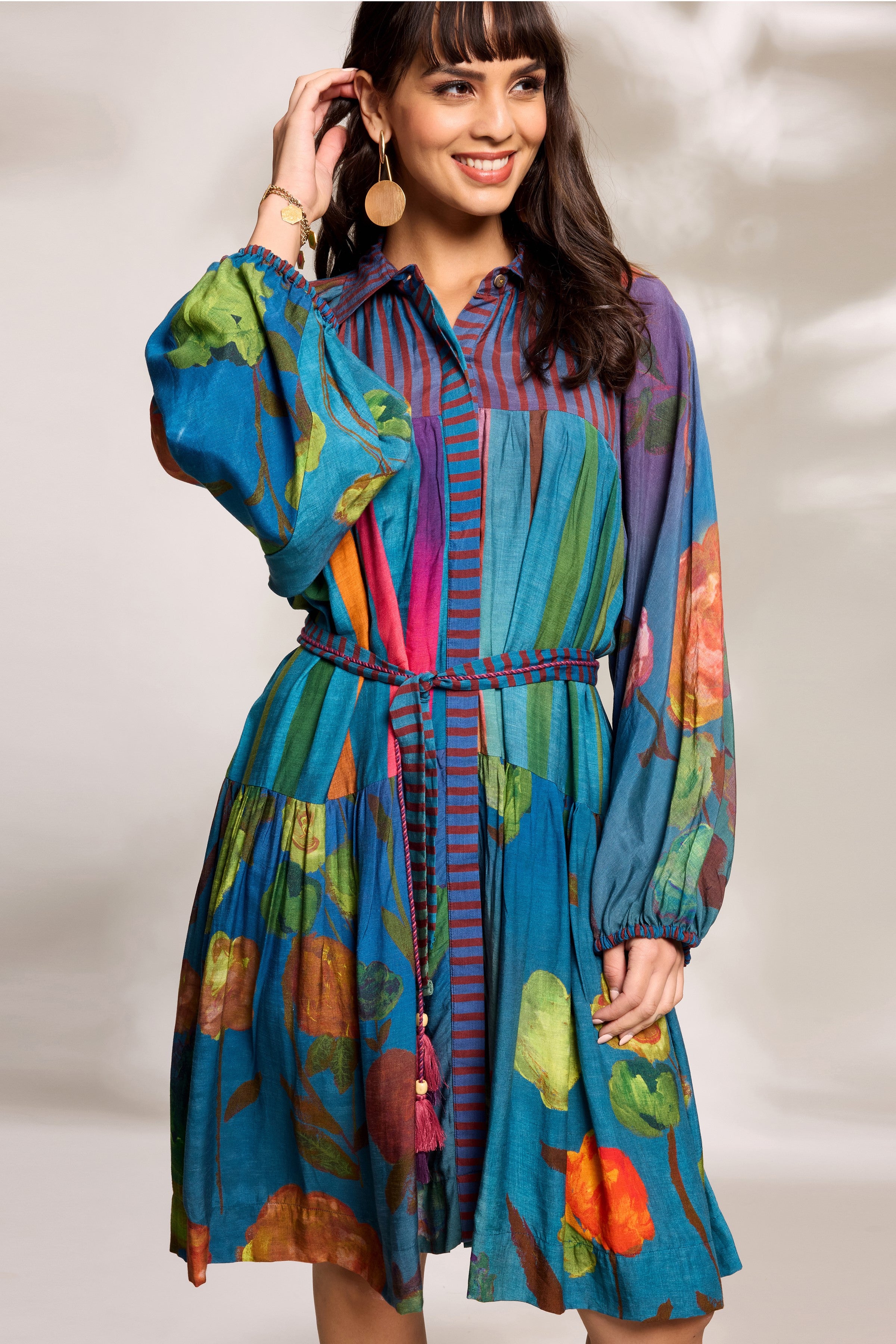 Cobalt Digital Printed Tiered Dress