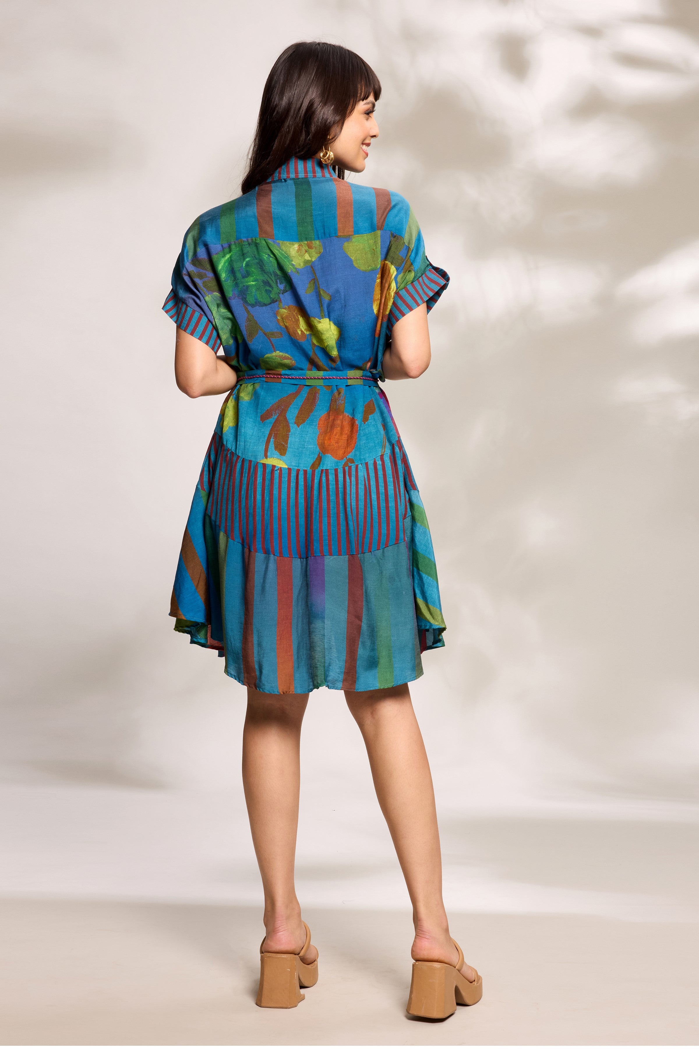 Cobalt Printed Tiered Dress