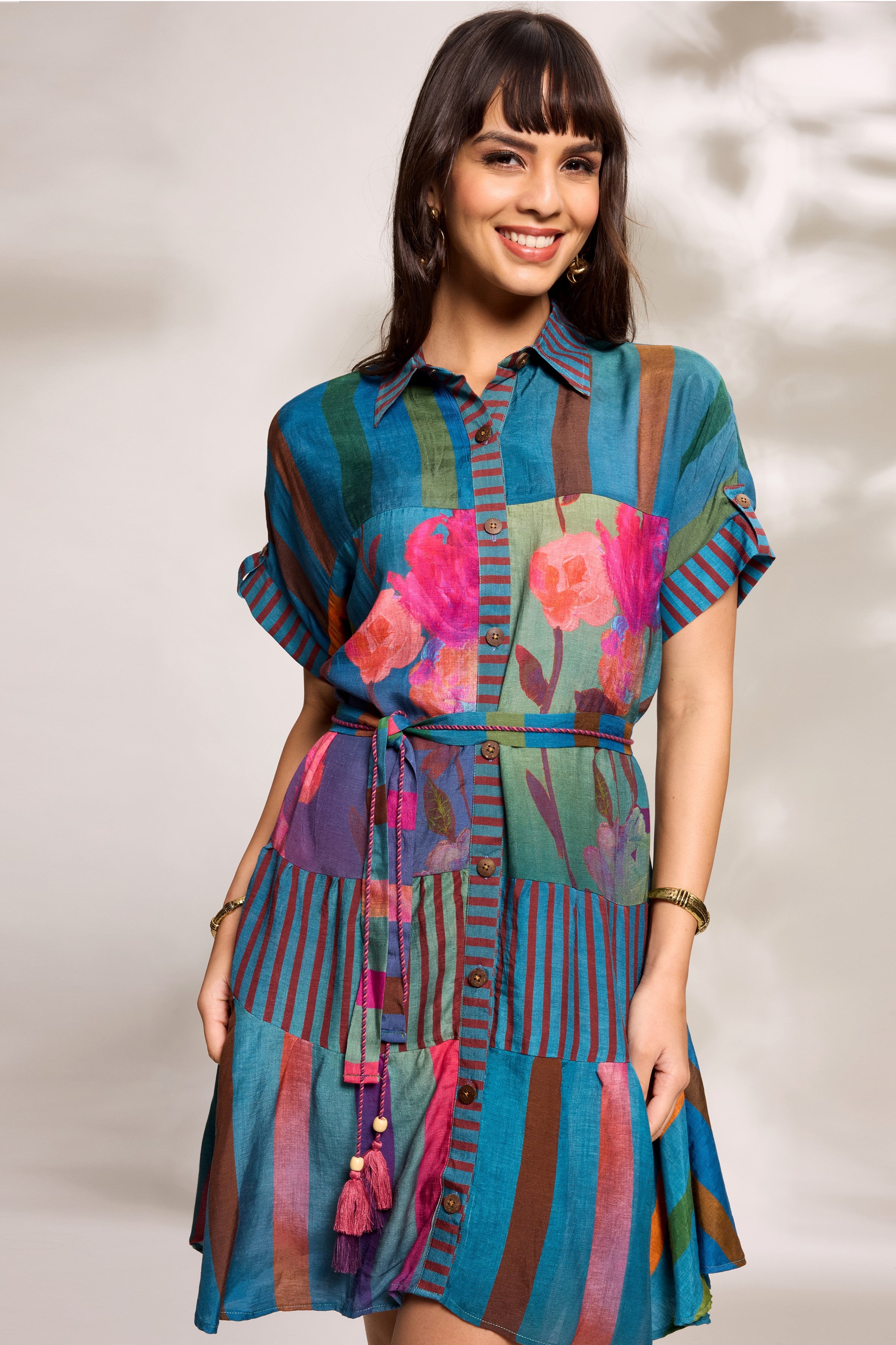 Cobalt Printed Tiered Dress