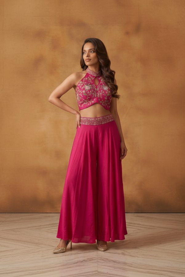 Rani Pink Embellished Crepe Silk Palazzo Set
