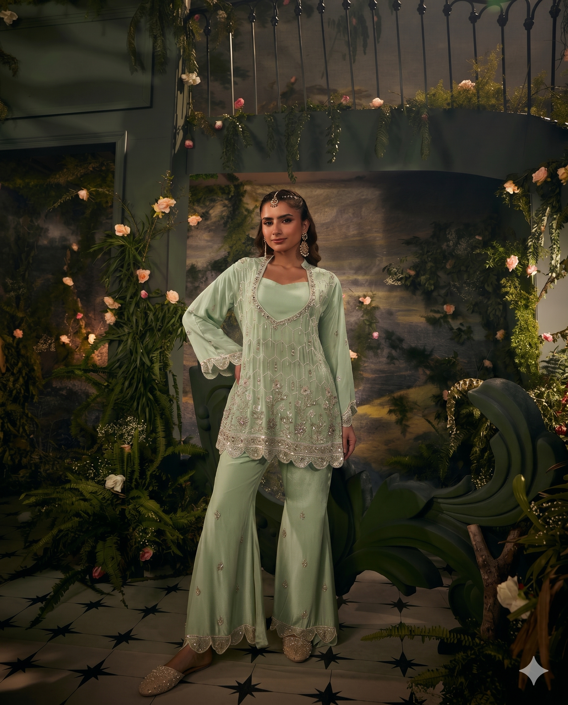 Ziya Sage Embellished Crepe Silk Co-Ord Set