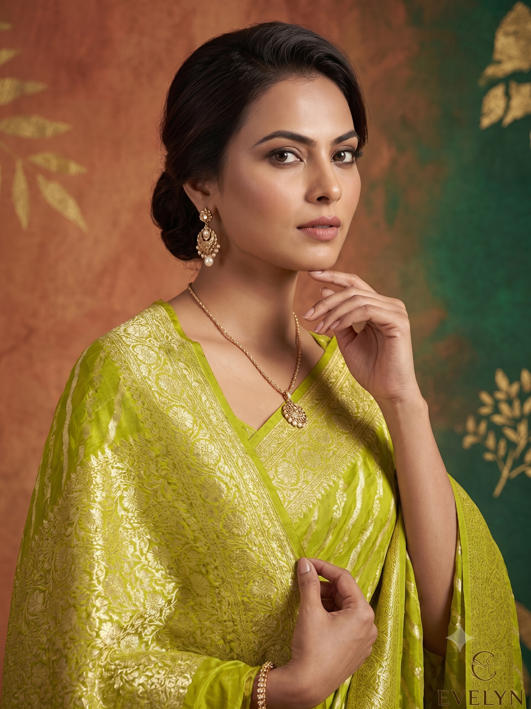 Lime Green Zari Woven Georgette Silk Saree