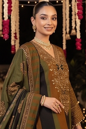 Earthy Multi-Printed Crepe Silk Salwar Set