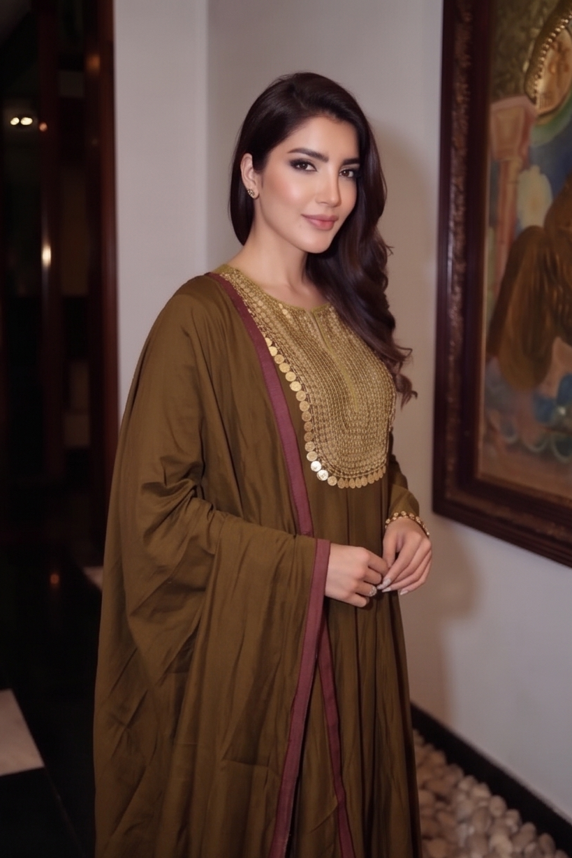 Espresso Brown Embellished Crepe Silk Anarkali Set