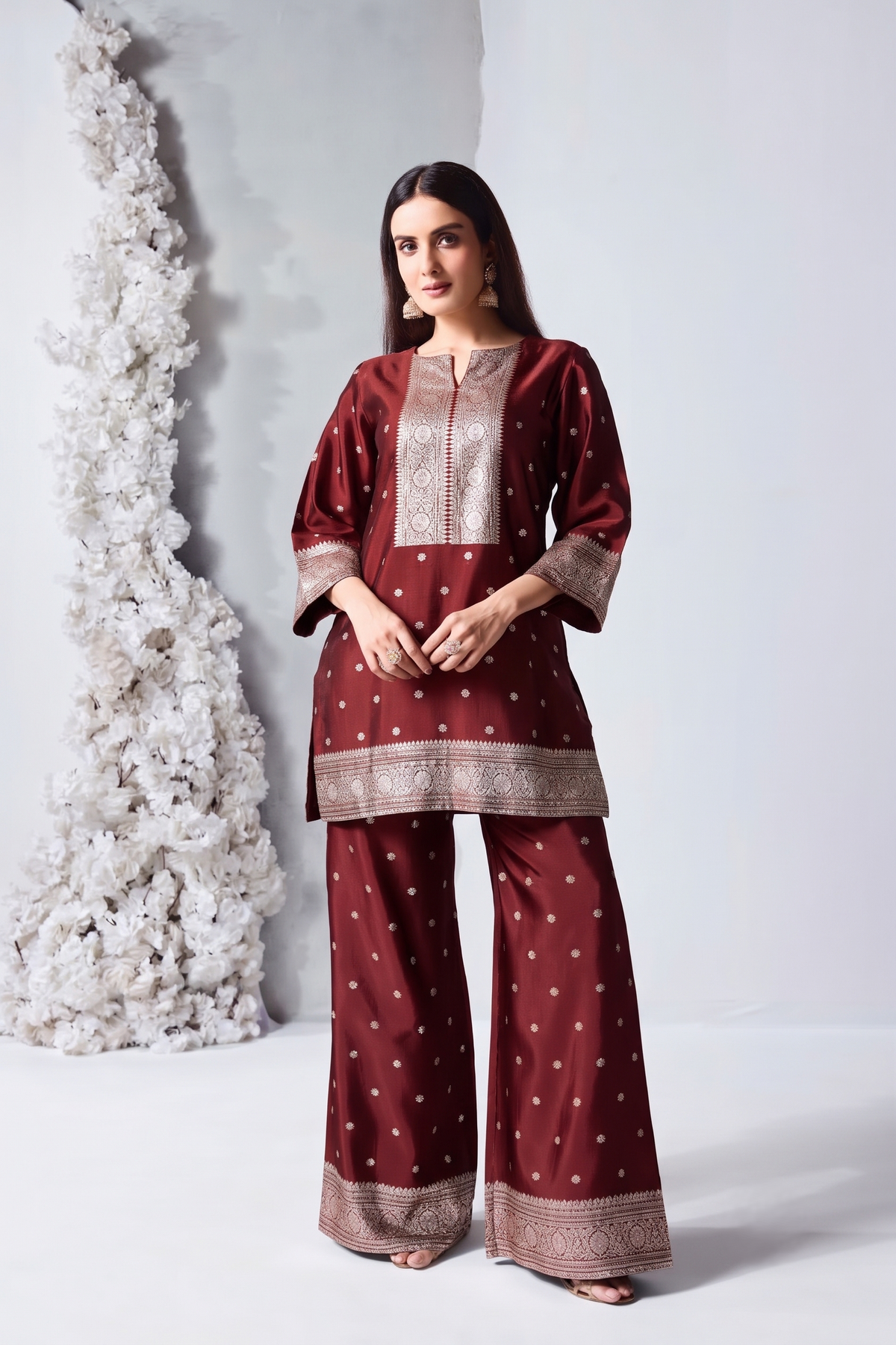 Royal Maroon Embellished Viscose Silk Co-Ord Set