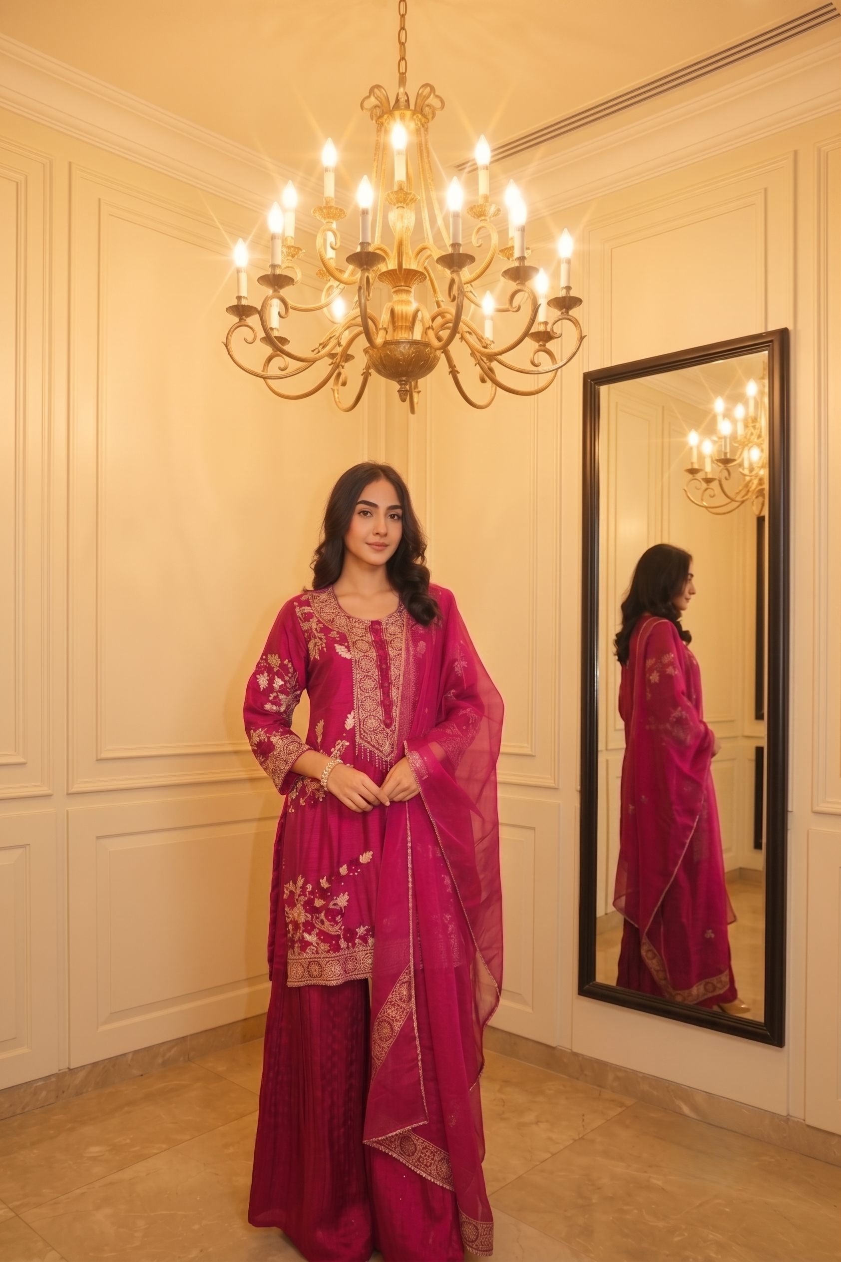 Rani Pink Embellished Permium Silk Sharara Set