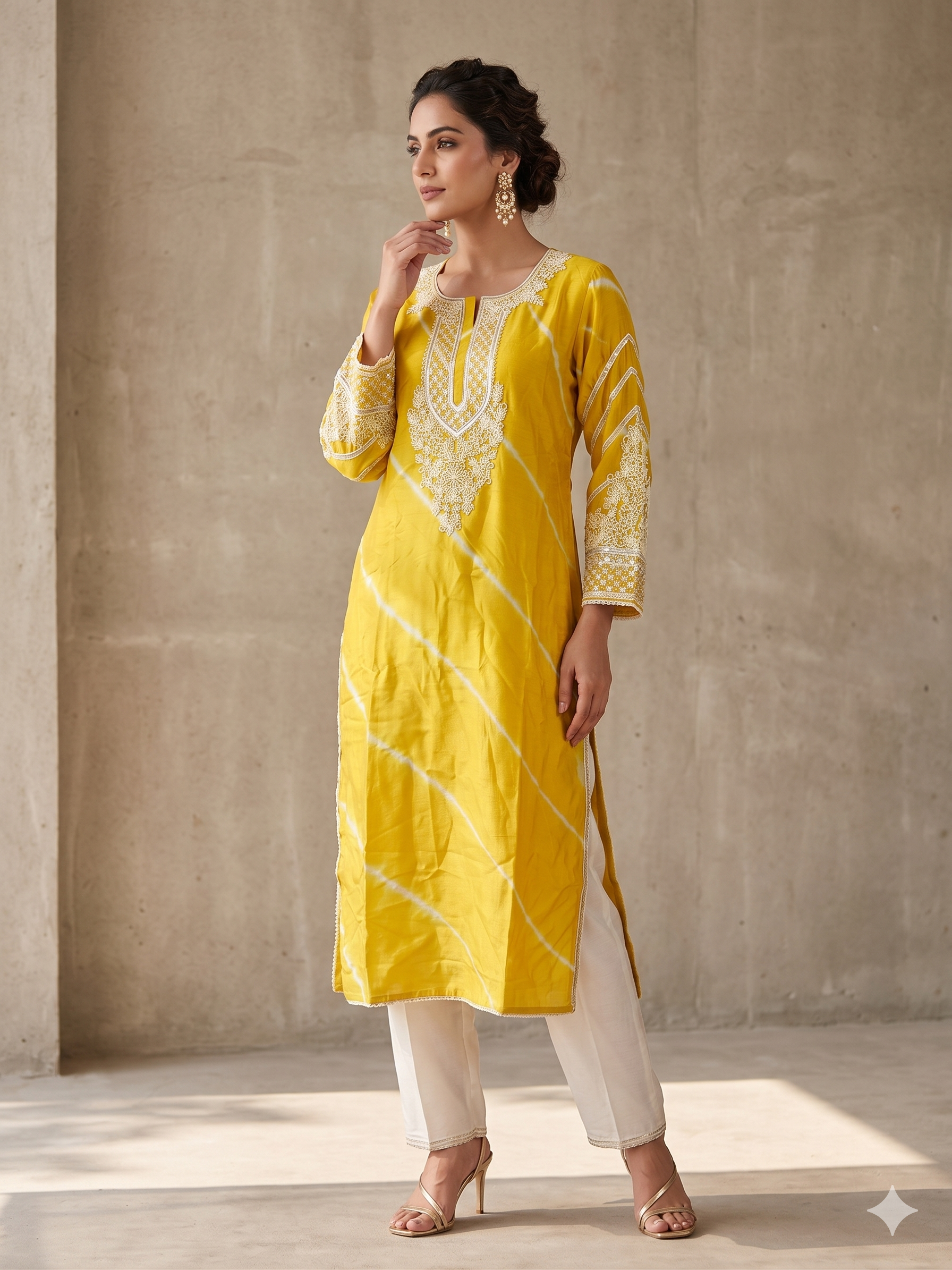 Yellow Leheriya Kurta Set