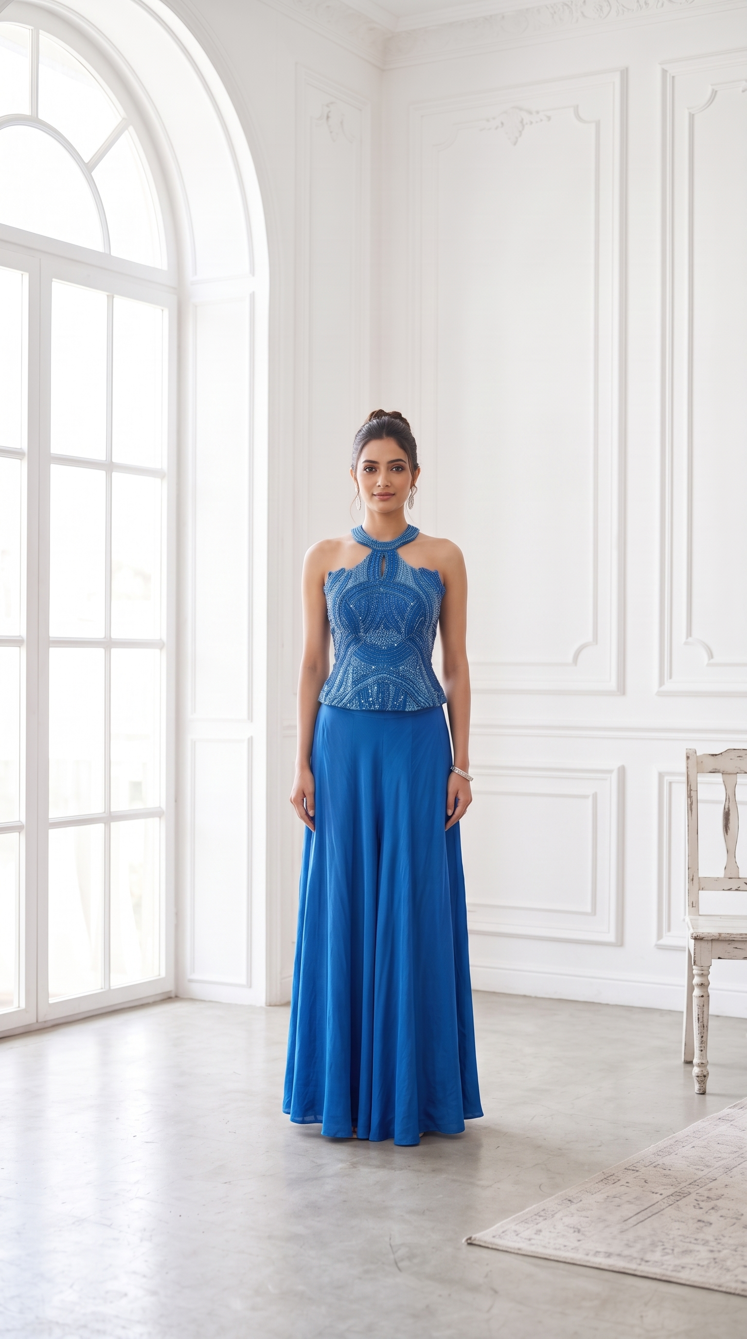 Vibrant Blue Embellished Premium Georgette Palazzo Set