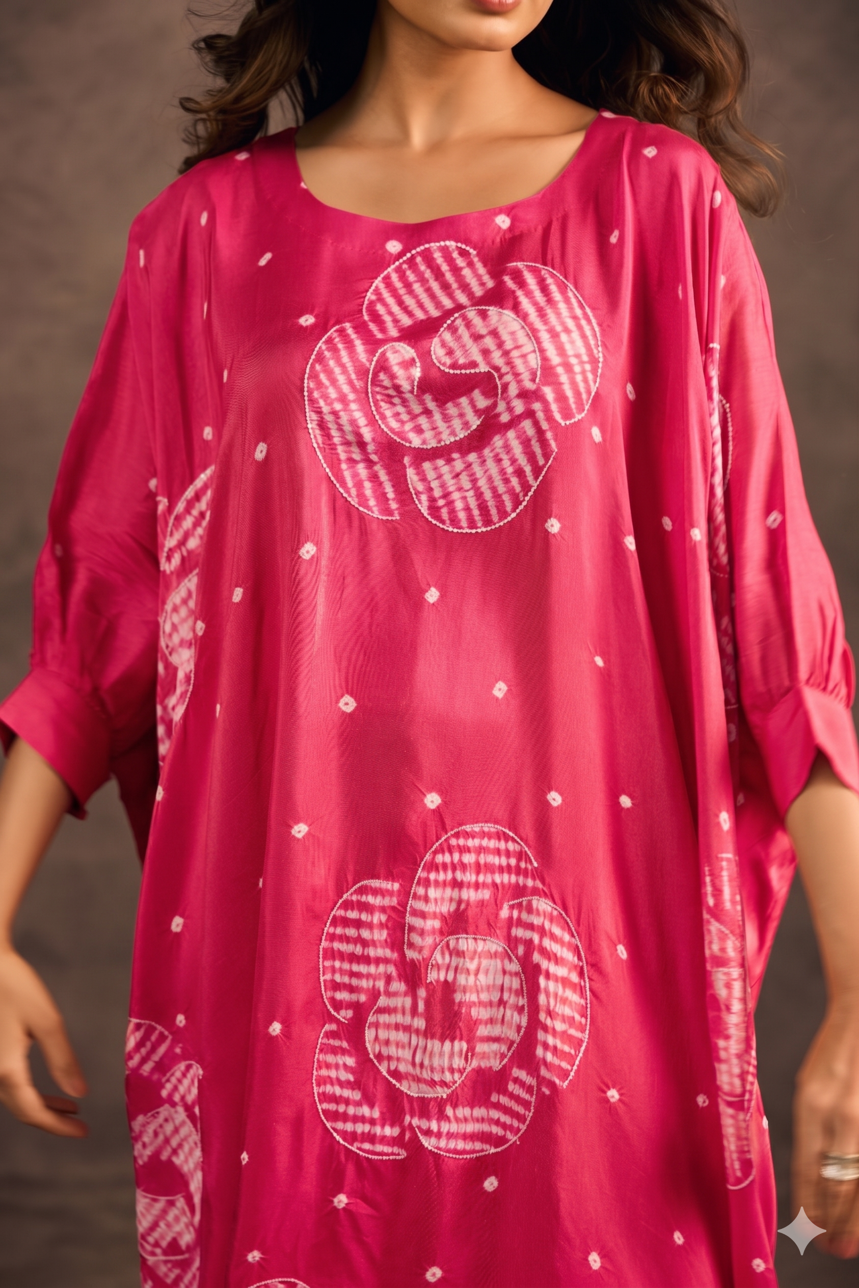 Glam Pink Printed Premium Silk Kaftan Set