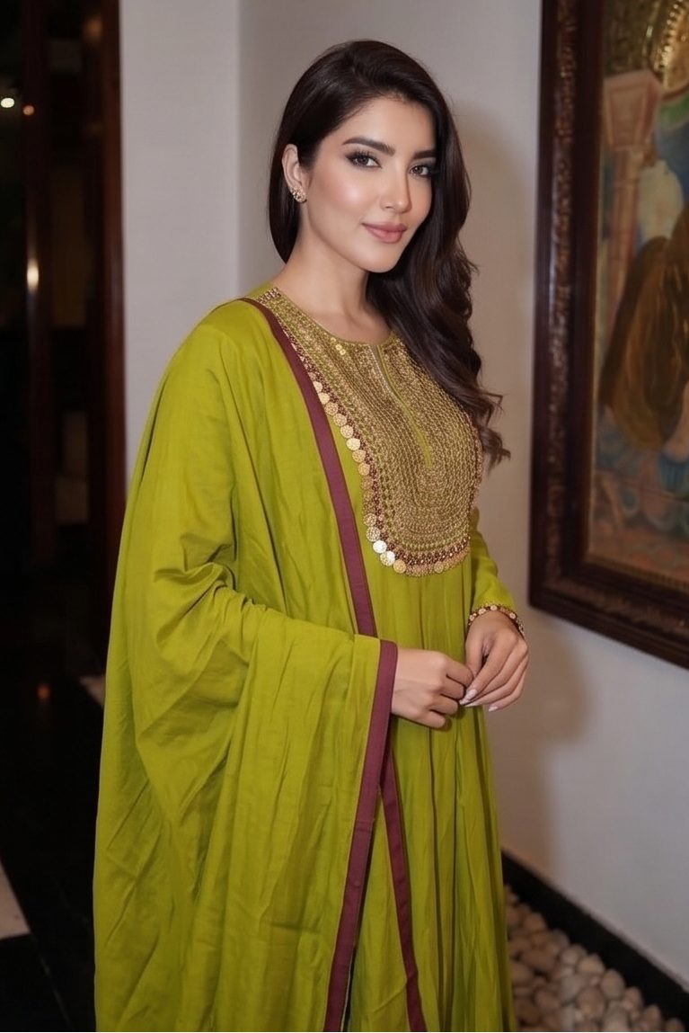 Light Green Embellished Crepe Silk Anarkali Set