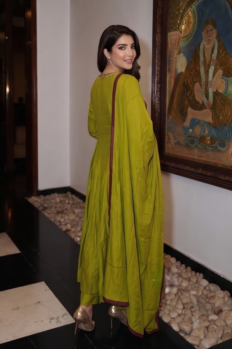 Light Green Embellished Crepe Silk Anarkali Set
