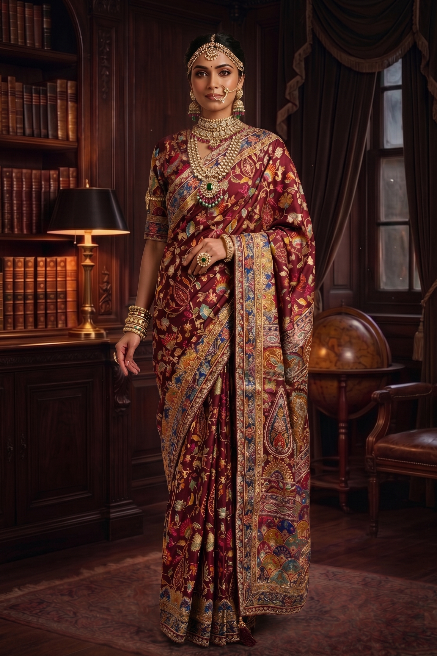 Maroon Heritage Printed Crepe Silk Saree