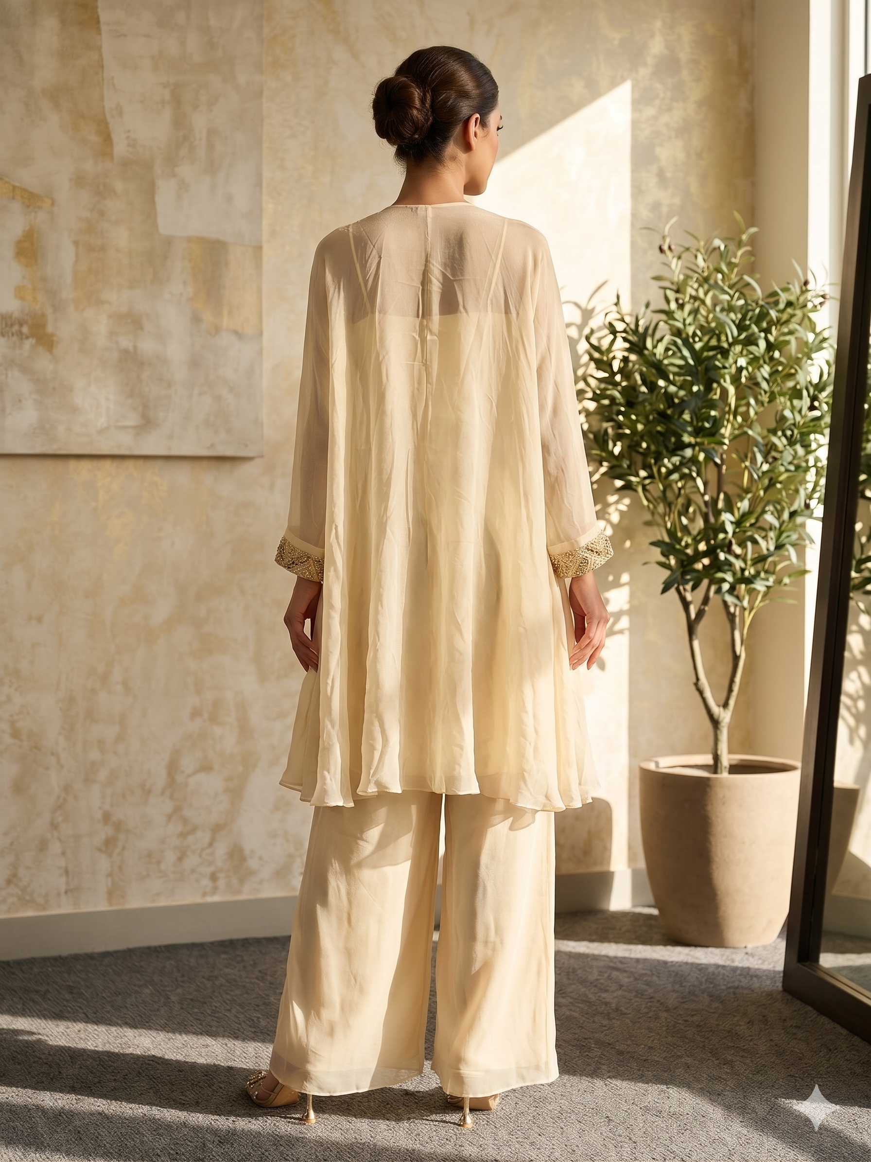 Champagne Gilded Embellished Palazzo Set