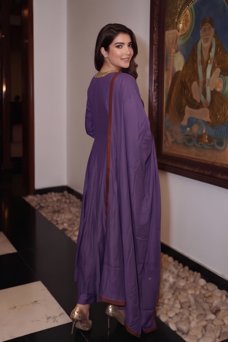 Deep Purple Embellished Crepe Silk Anarkali Set