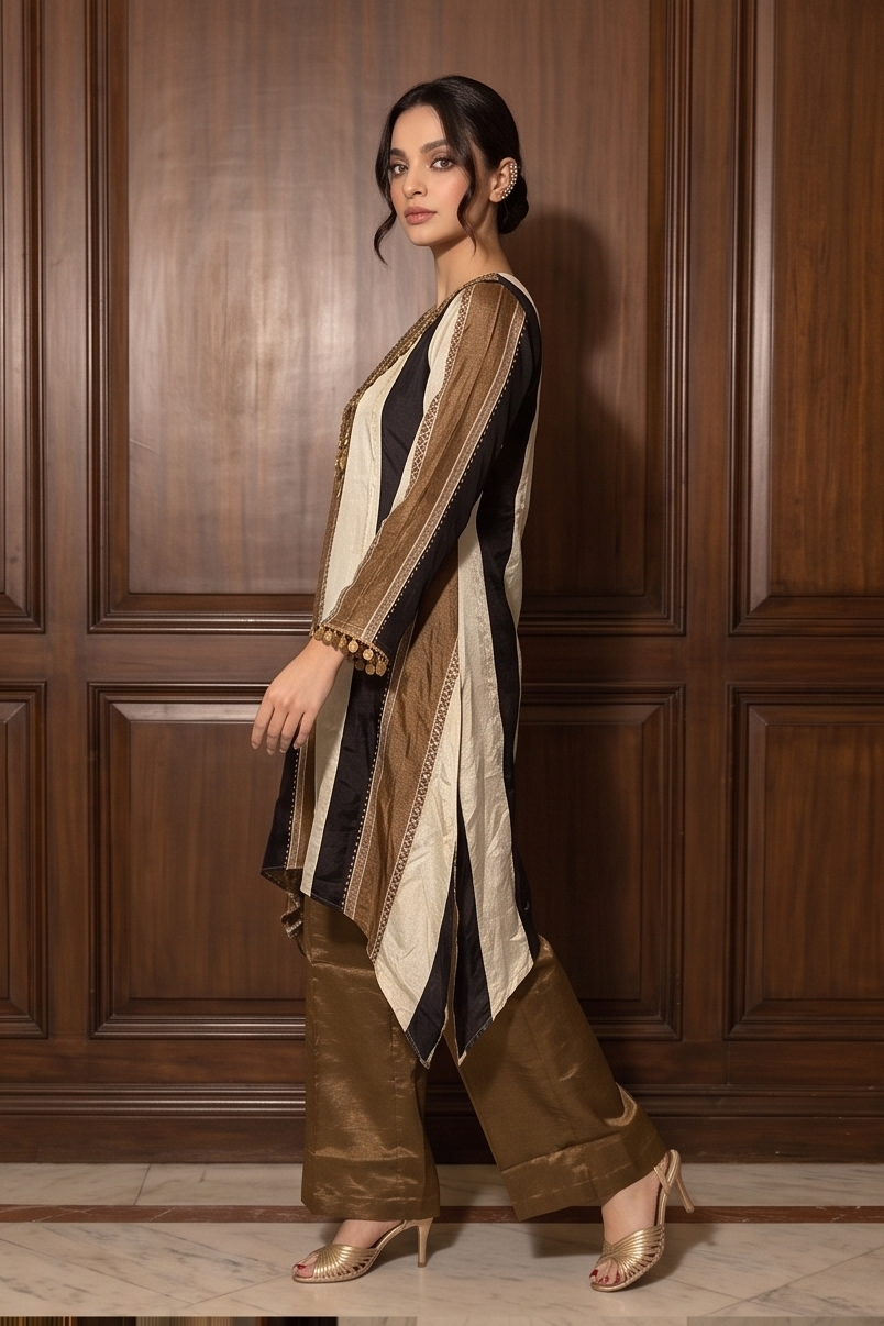 Multicolor Striped Crepe Silk Co-ord Set