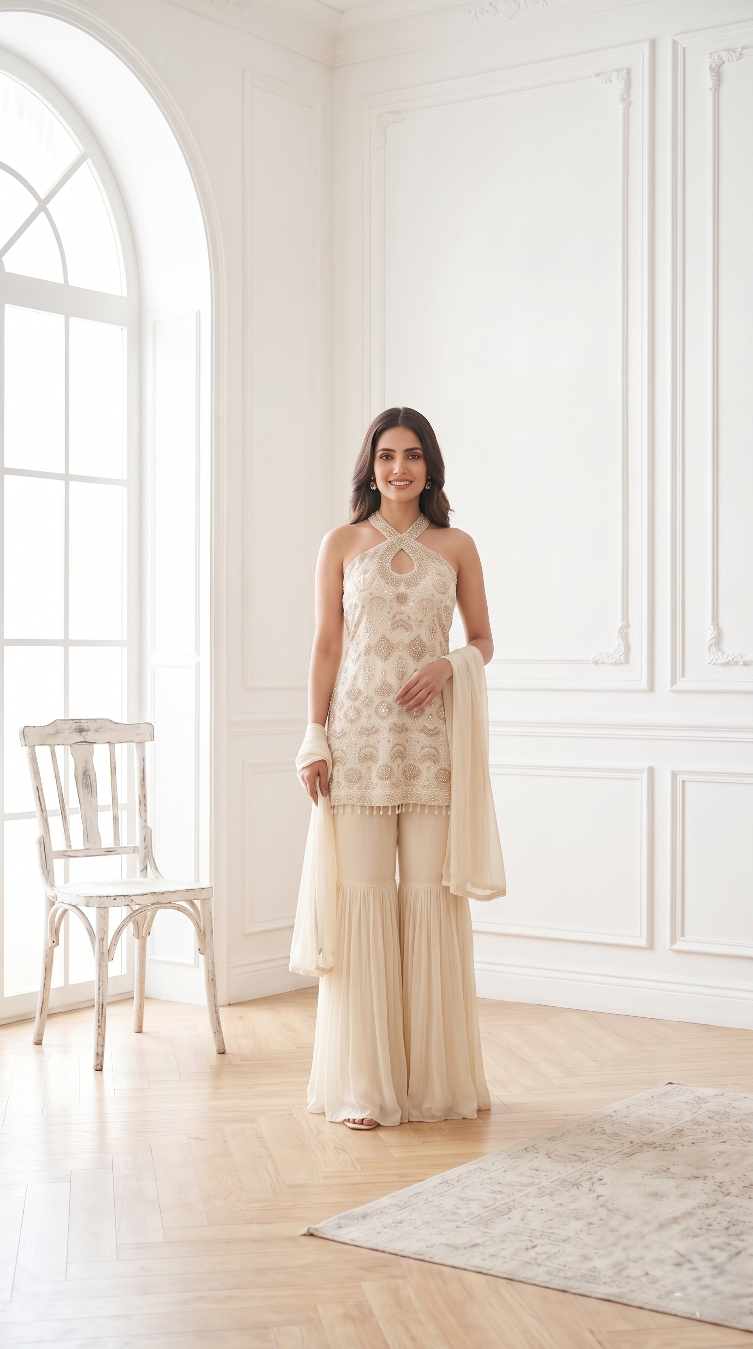 Ivory Embellished Premium Georgette Sharara Set
