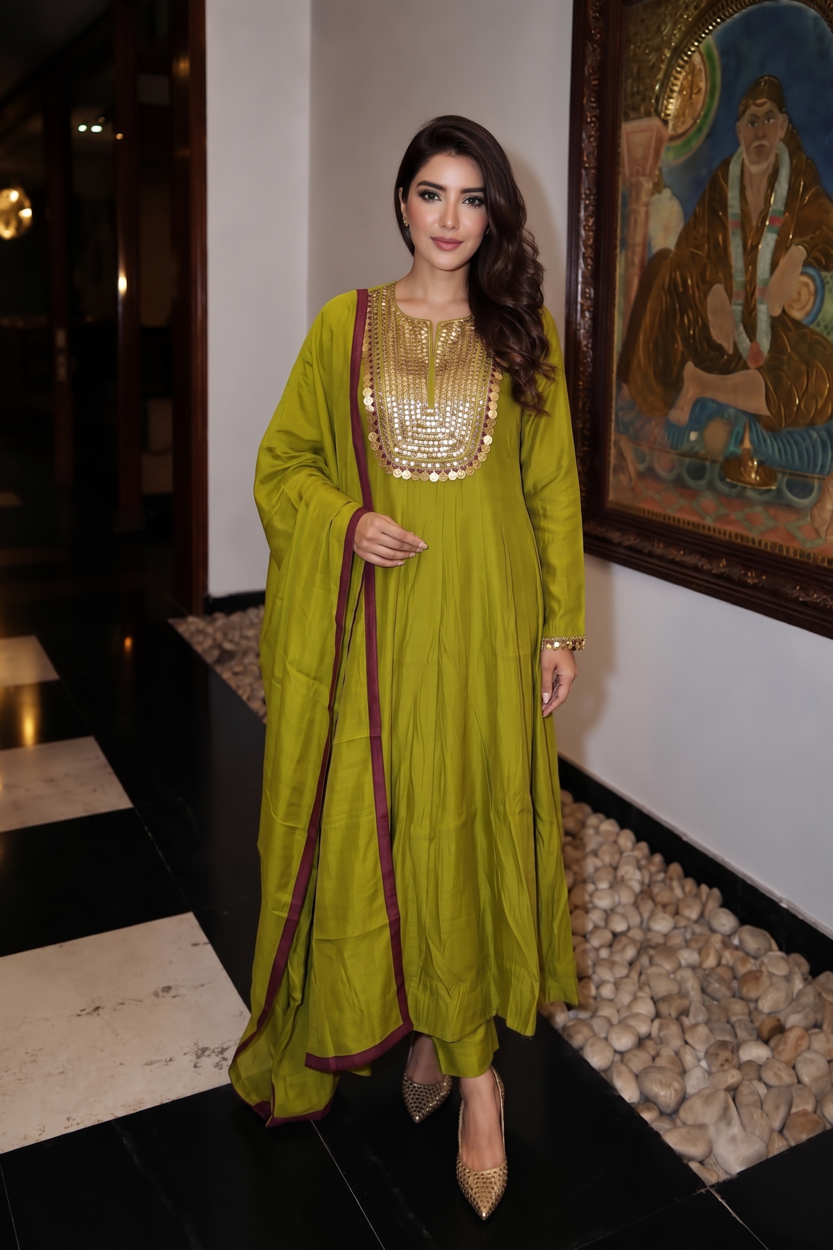 Light Green Embellished Crepe Silk Anarkali Set