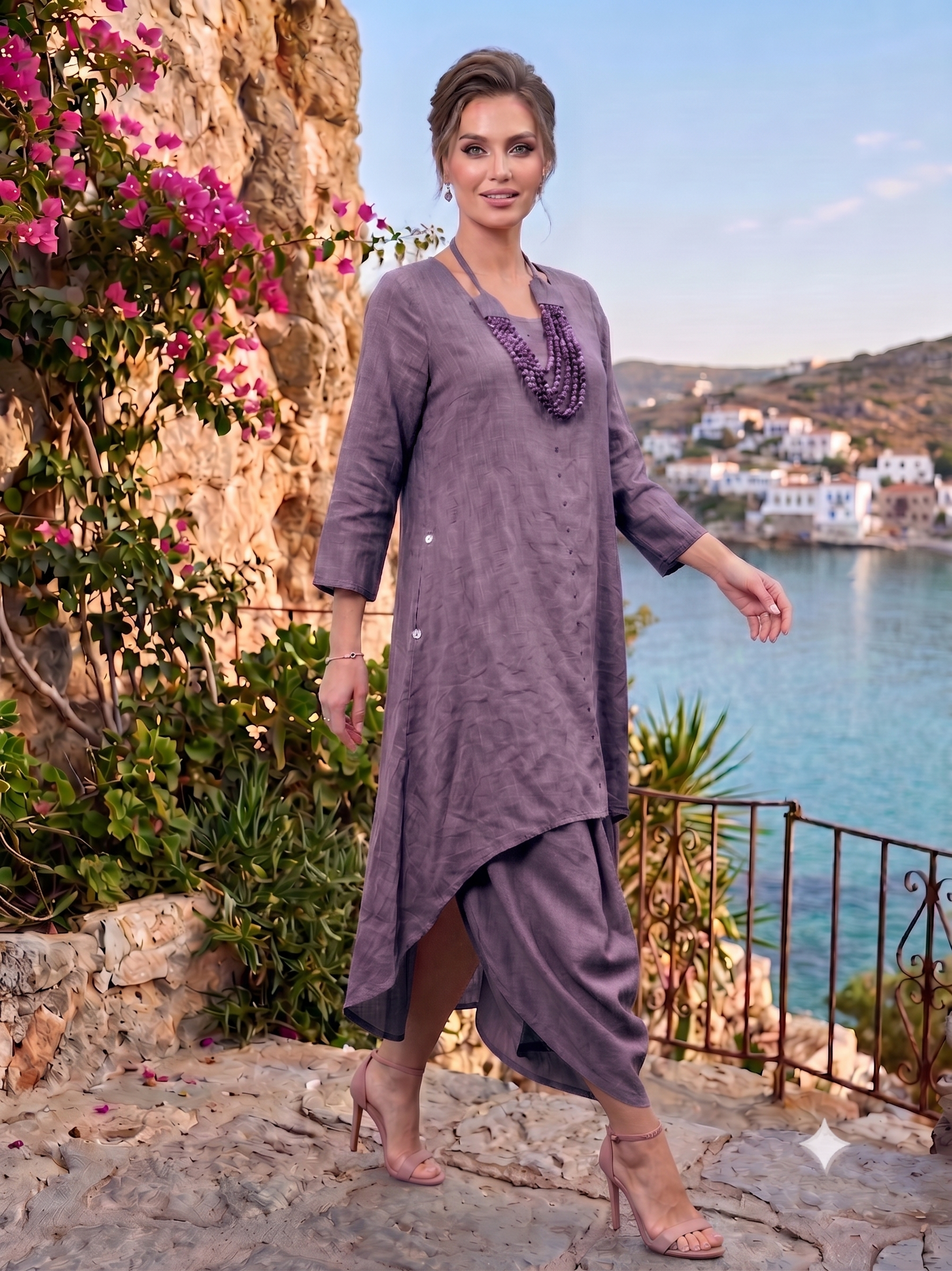 Dusty Iris Asymmetric Draped Cotton Dress