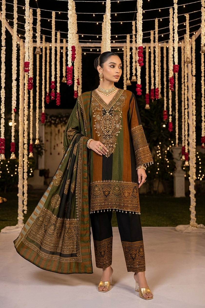 Earthy Multi-Printed Crepe Silk Salwar Set