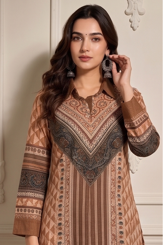Earthy Brown Printed Crepe Silk Co-Ord Set