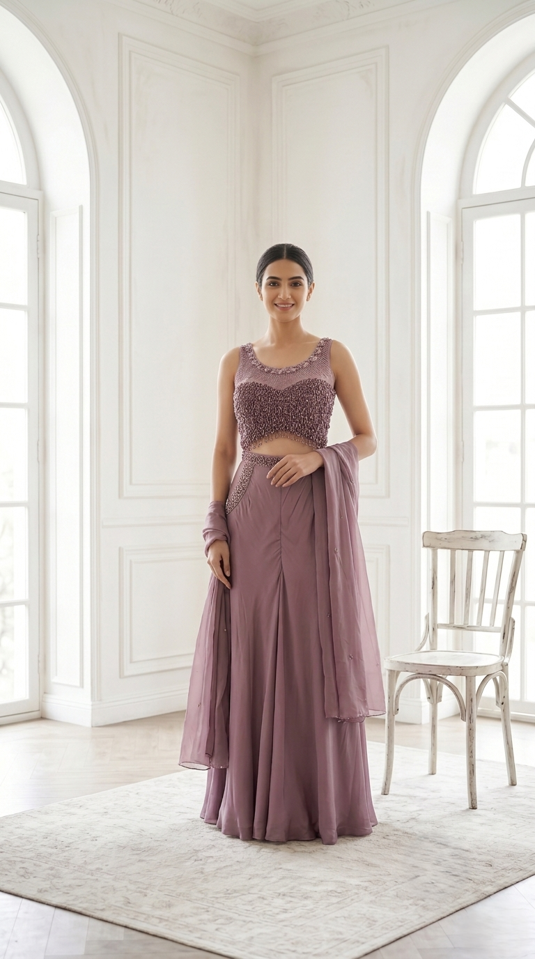 Dusty Lilac Embellished Premium Georgette Palazzo Set