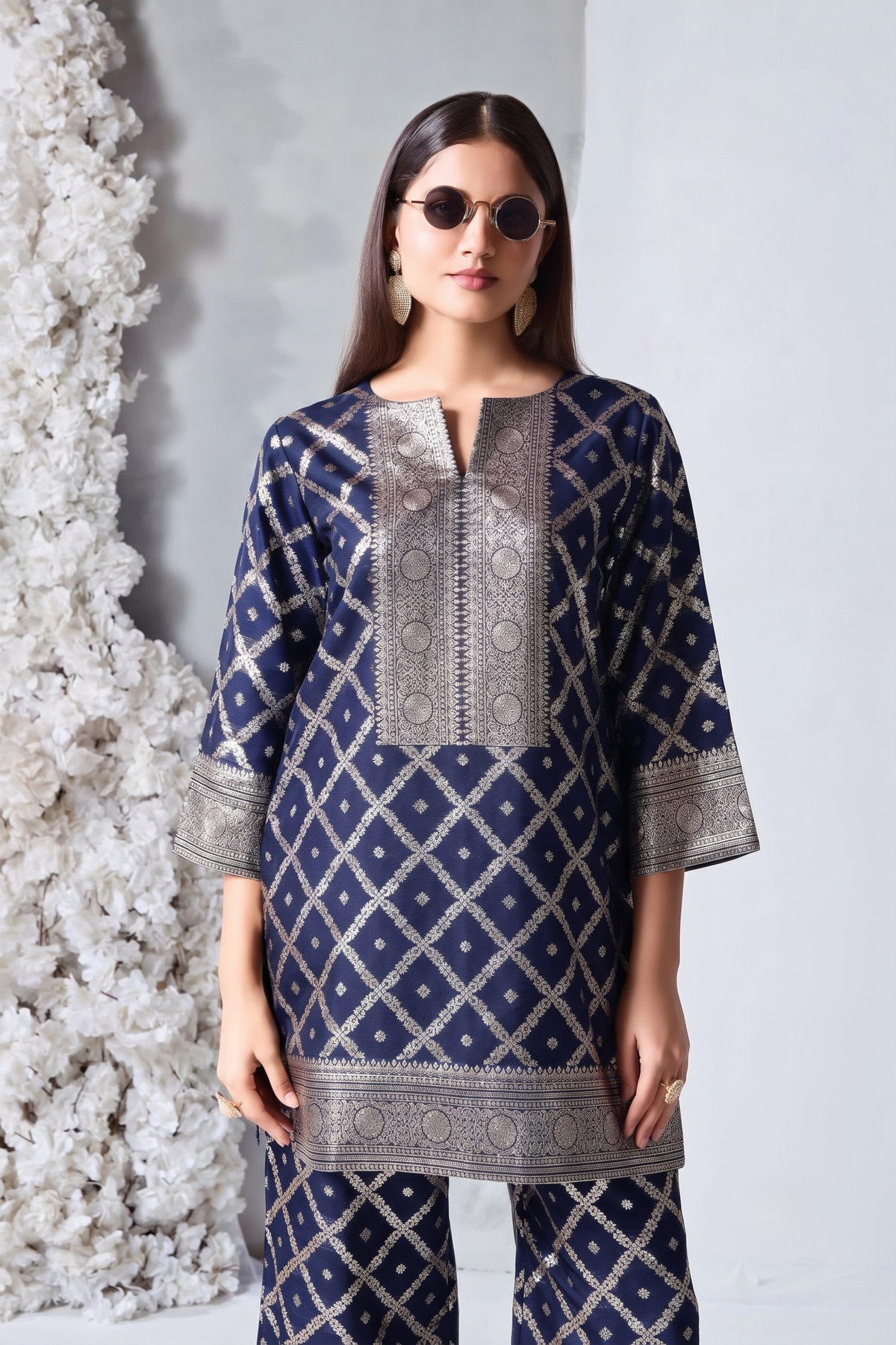 Royal Navy Embellished Viscose Silk Co-Ord Set