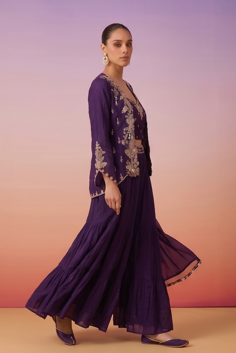 Purple Royale Embellished Crepe Silk Palazzo Set