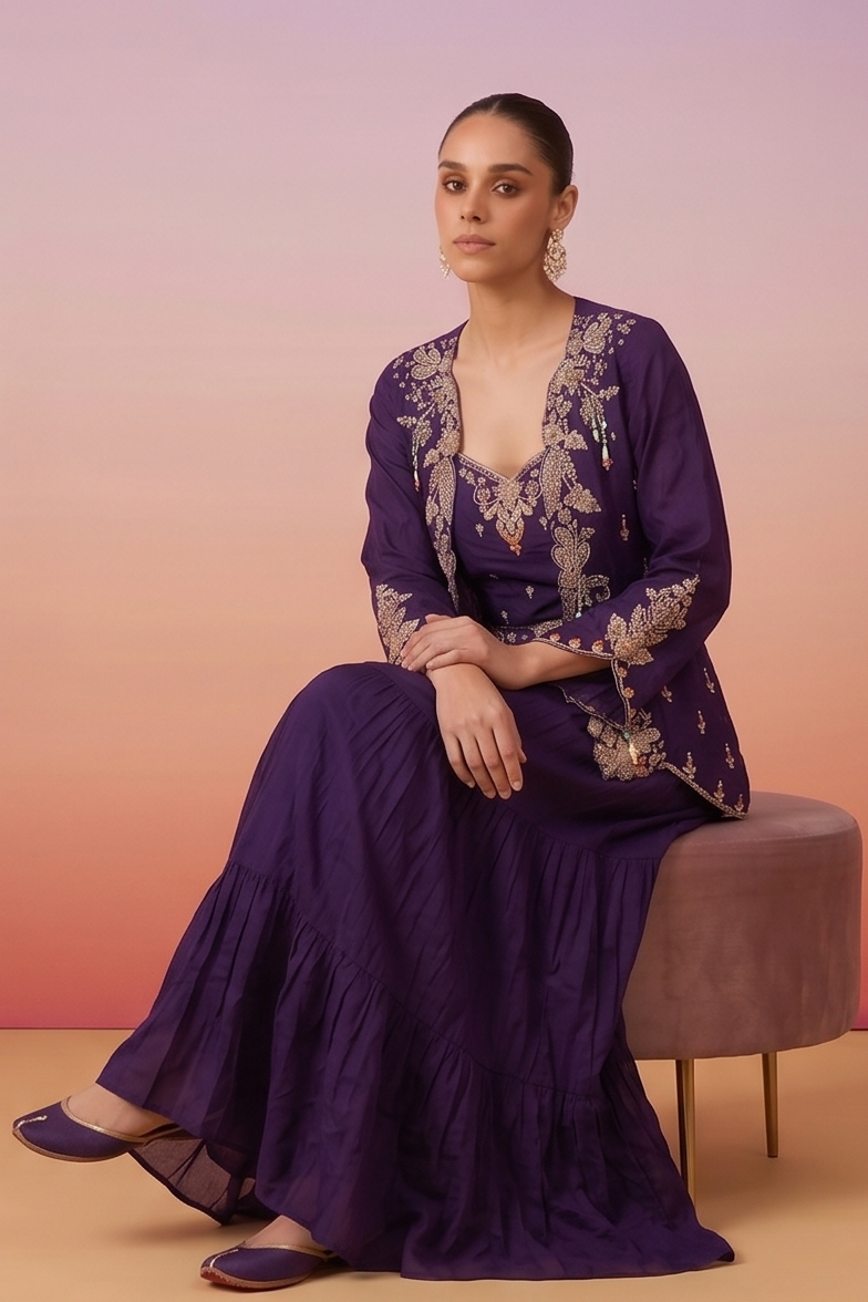 Purple Royale Embellished Crepe Silk Palazzo Set