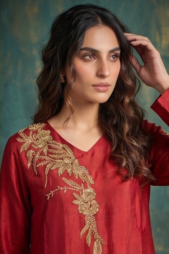 Vibrant Red & Pink Ombre Premium Silk Kurta Set