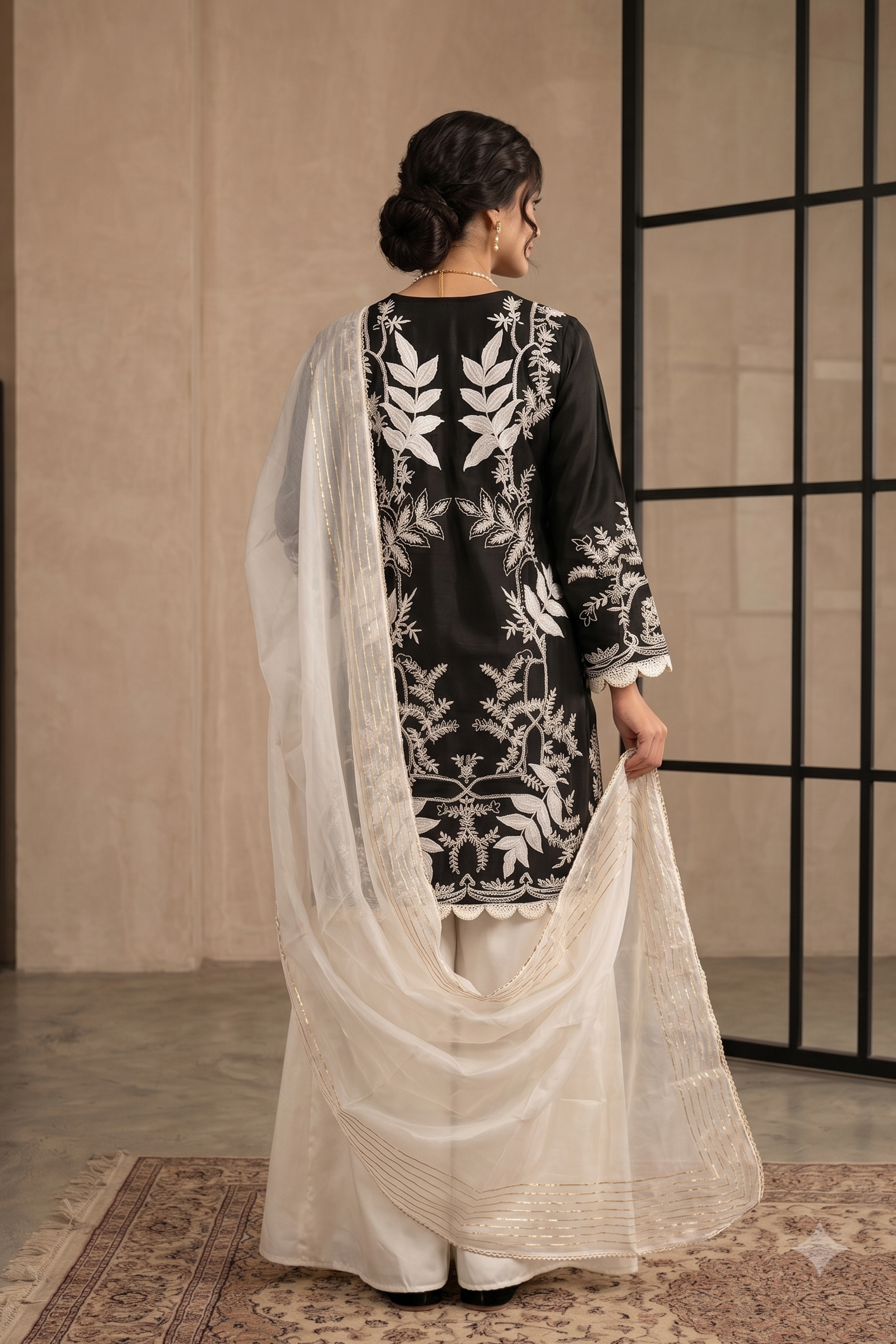 Mystic Noir Embroidered Raw Silk Pant Set