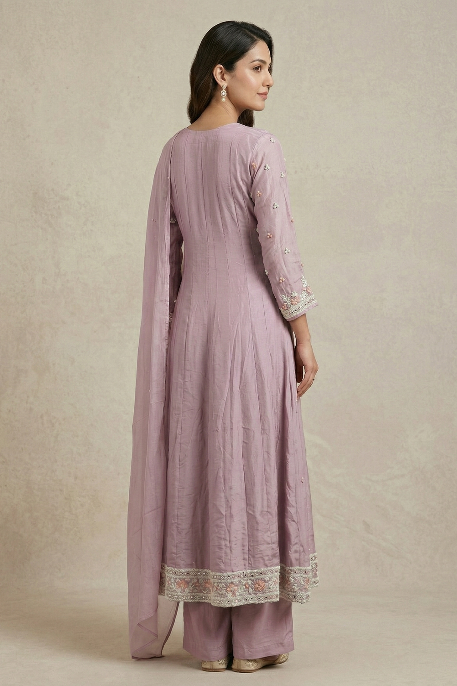 Soft Lavender Embellished Crepe Silk Anarkali Set